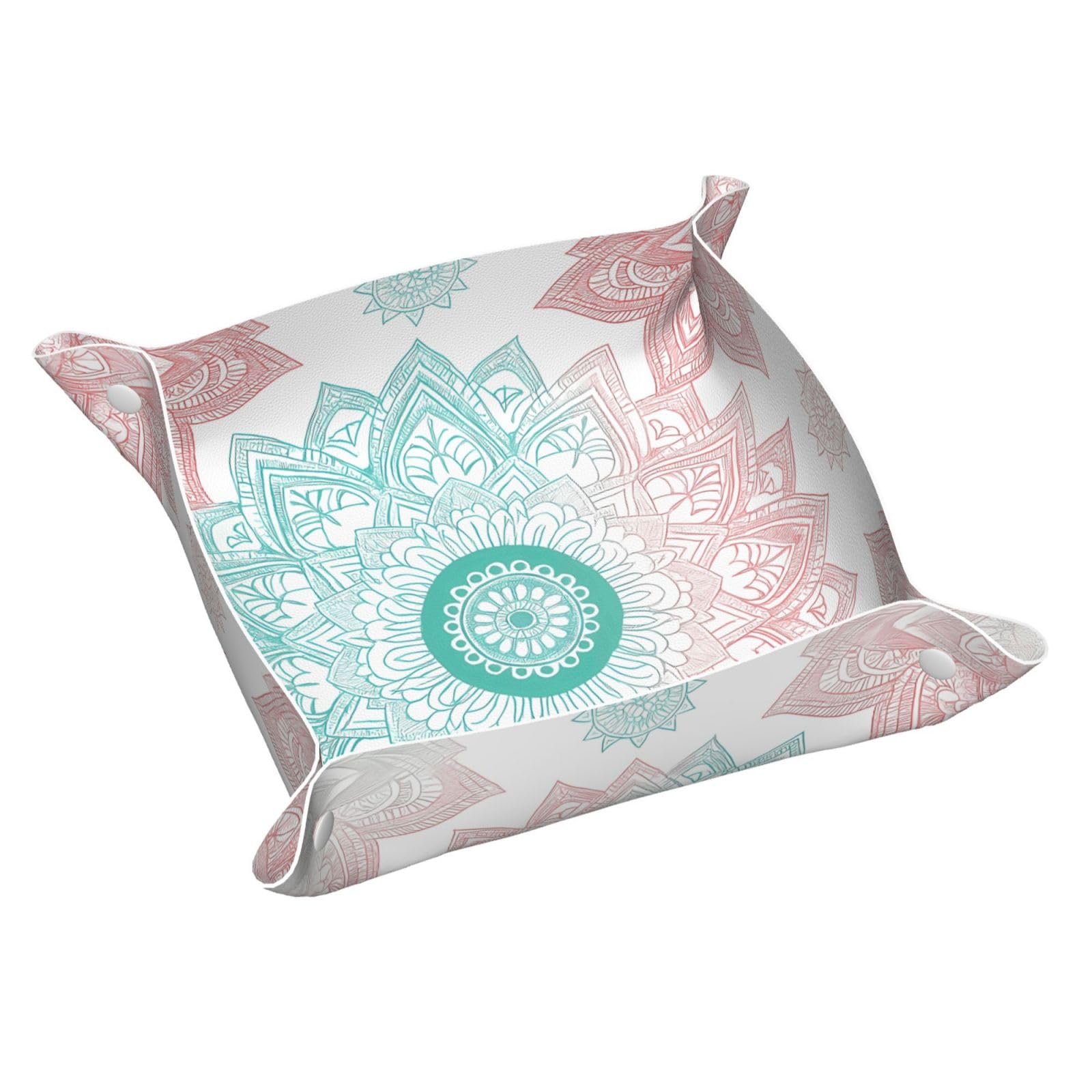 HLBSDM Retro Pink Cyan Gradient Mandala Tray Men's Leather Valet Parking Portable Entrance Trays Bedside Storage Box