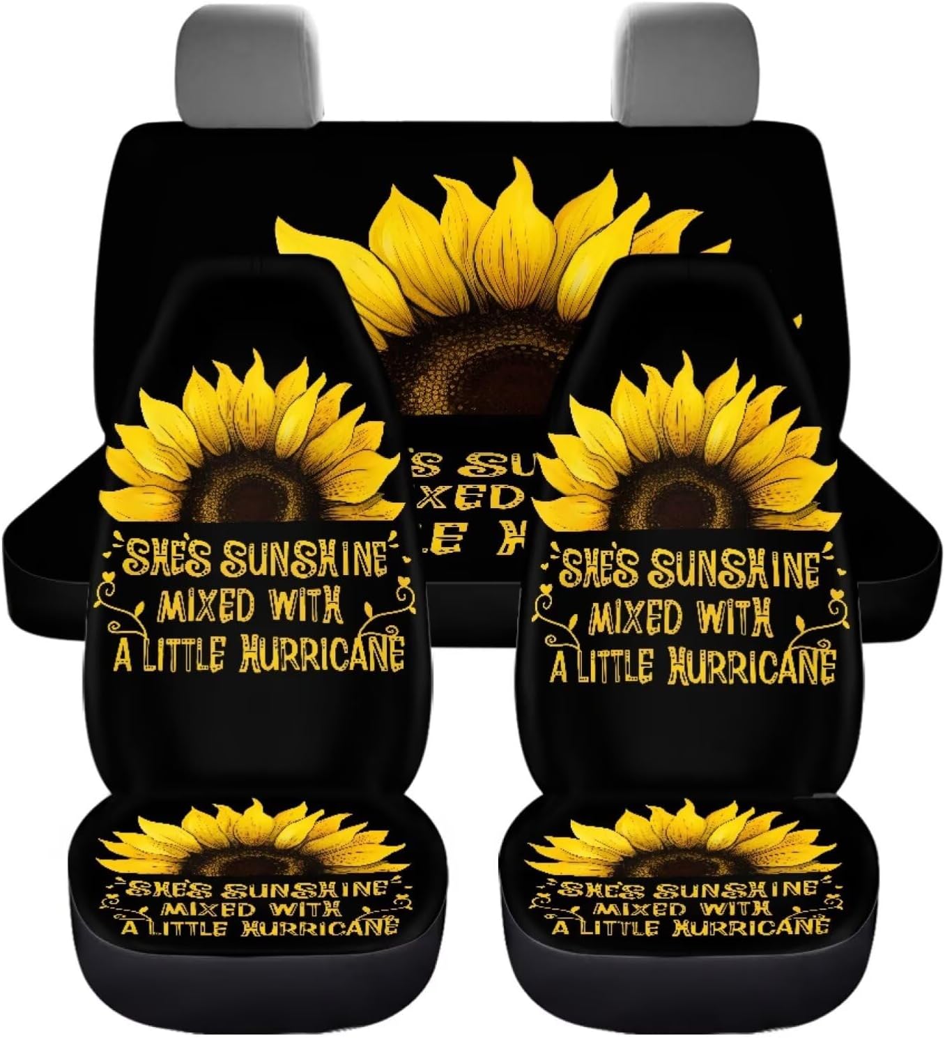 Sunshine Sunflower Car Seat Covers Full Set 4 Pcs Cute Front and Rear Seat Sunflower Car Interior Accessories Protective Universal Automotive Seat Cushion Pads Driver Seat Blanket