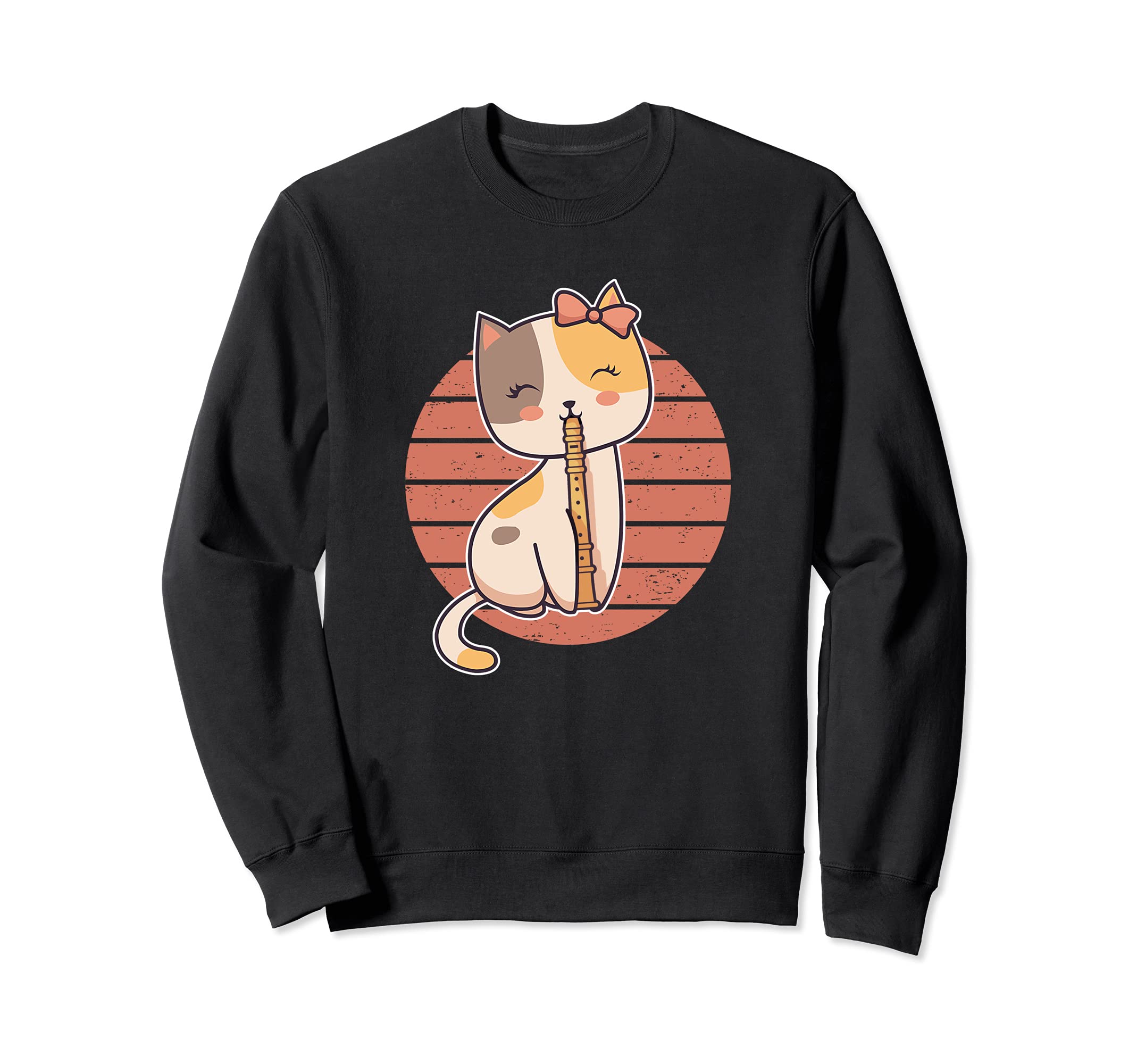 Cute Cat Flute Player Saying Flutist I Cat Playing Flute Sweatshirt, Black