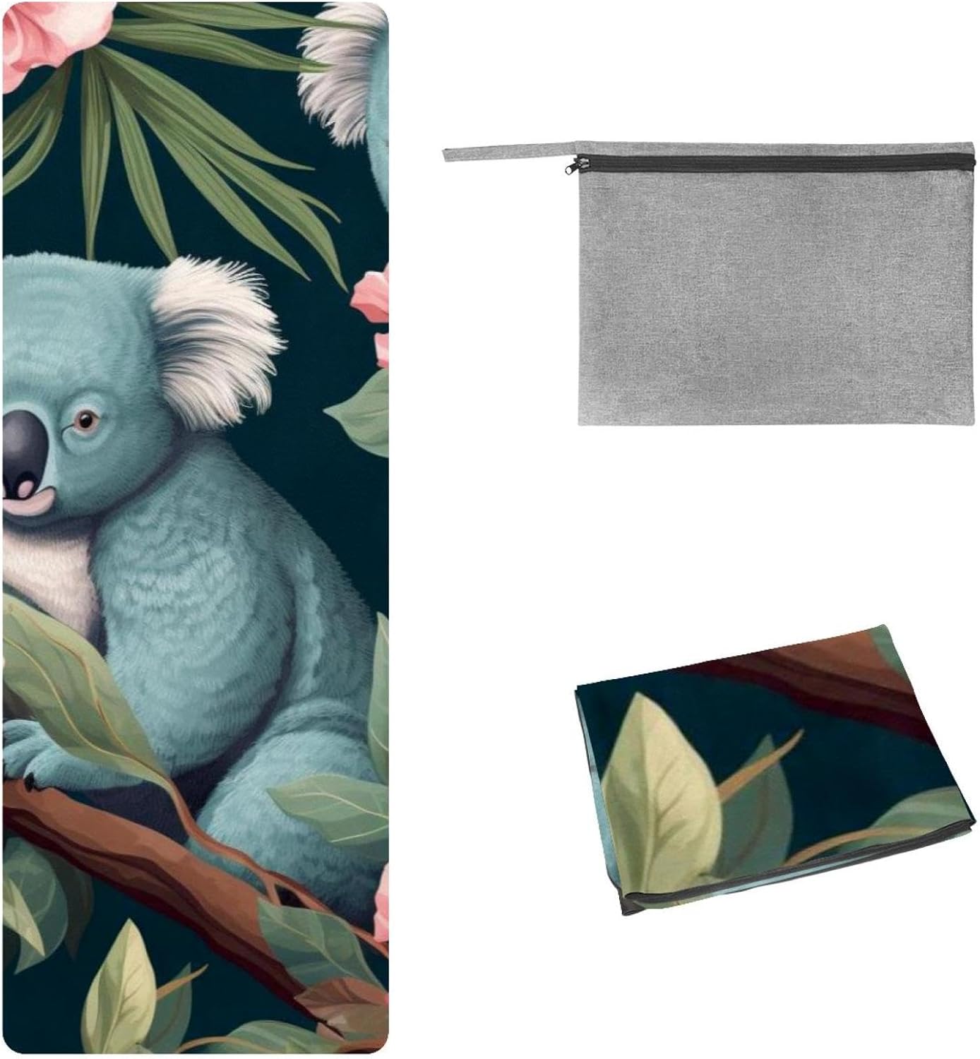 Yoga Towel, Koala Flowers Pattern Non Slip Sweat Absorbent Hot Yoga Mat Towel for Hot Yoga, Pilates and Fitness - 72.8" x 26.8"