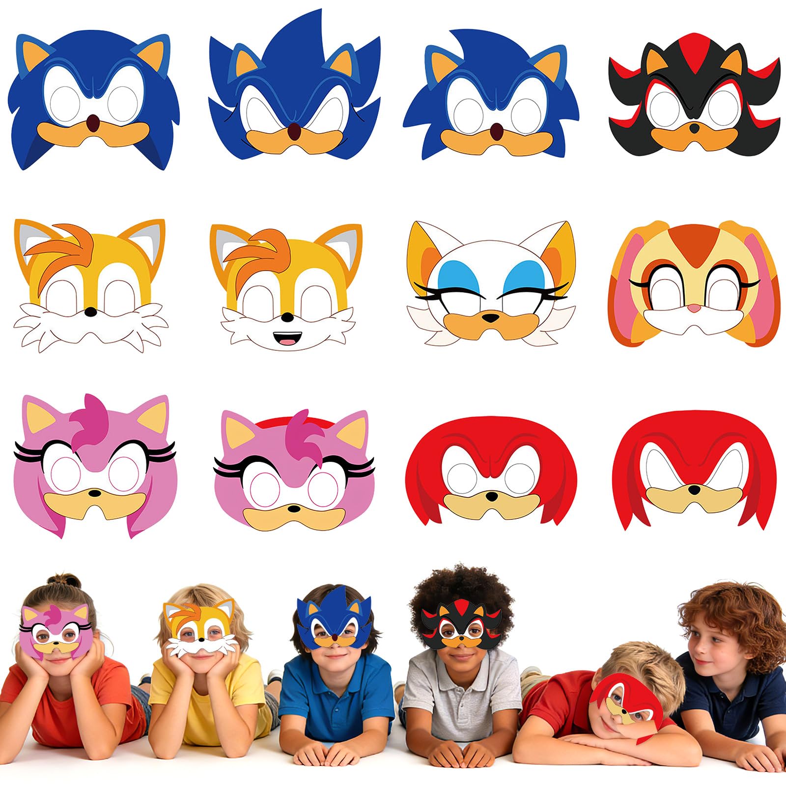 yumcute 12 Pack Kids Party Masks Paper Role Play Costume Masks with Elastic Bands for Birthday, Halloween, Carnival & Dress Up Parties Boys Girls Party Supplies (12 Assorted Designs) — image 1