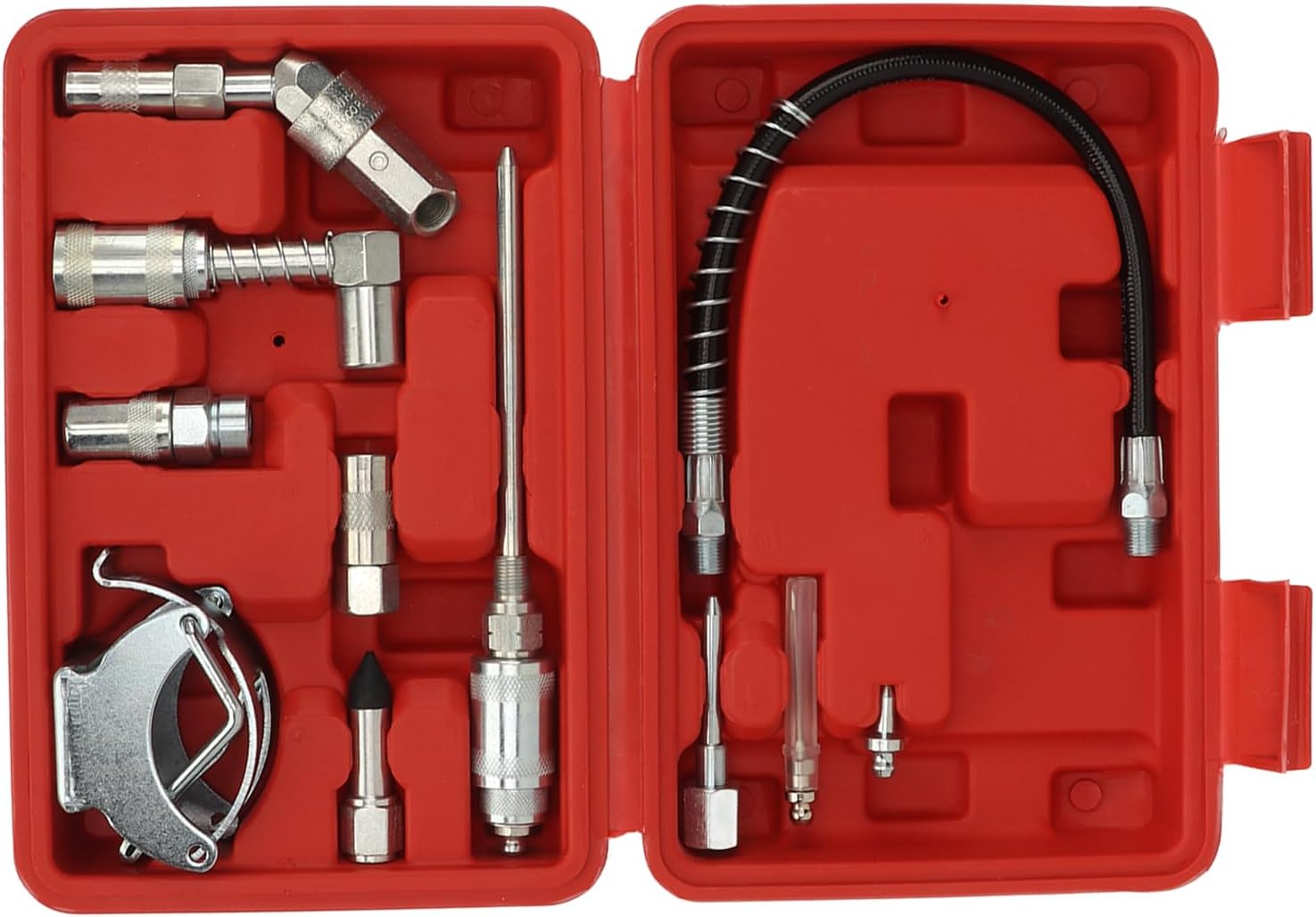 AMAKO 11 Pcs Grease Coupler Kit: for Automotive Truck Use, Includes Grease Gun Needle, 90 Degree Grease Gun Coupler, Quick Connect Coupler