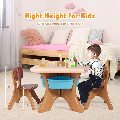 Miniatura 5 de HONEY JOY Juego de mesa y silla para niños, mesa de actividades de plástico para niños y 2 sillas con contenedores de almacenamiento, juego de