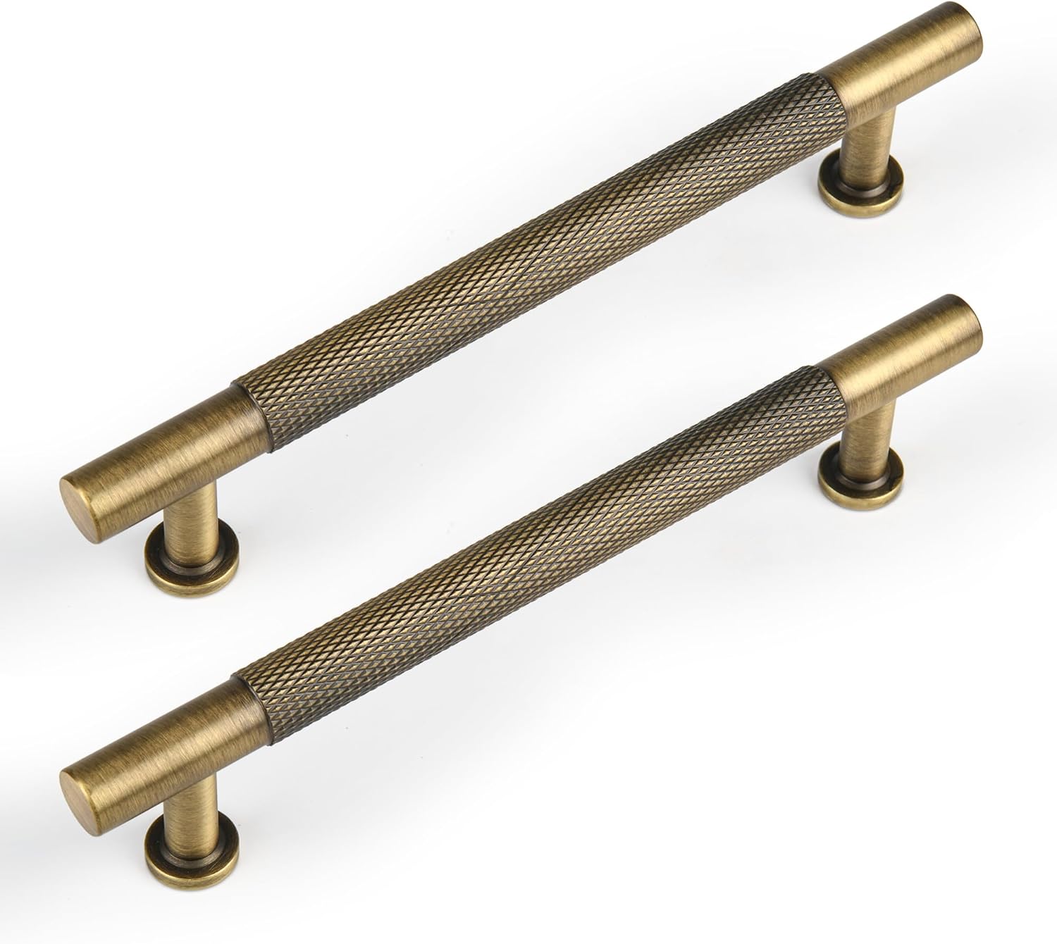 5 Inch Vintage Brass Kitchen Cabinet Drawer Handle, Bedroom Bathroom Wardrobe Closet Cabinet Pulls 5 Pack, Knurled Brass Dresser Vanity Handle