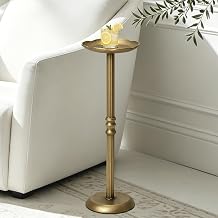 Cast Iron Martini Drink Table,Decorative Antique Gold Pedestal Side Table with Wavy Tray Top,Round Small Accent End Tables for Living Room,Small Space Bronze