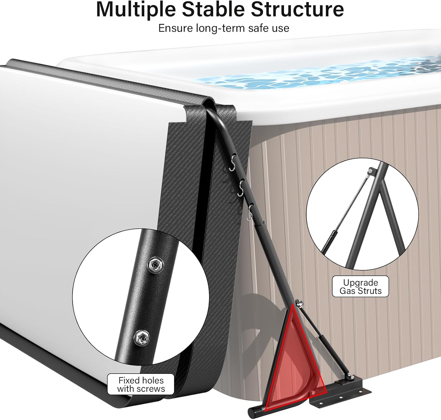 Utheer Hydraulic Hot Tub Cover Lift, Powder-Coated Carbon Steel Spa Cover Lifter with 6 Hooks, Adjustable 31.5-41.3H x 57-92.5W, Drill-Free or Screw-in, Heavy Duty for Rectangular Hot Tubs & Spas