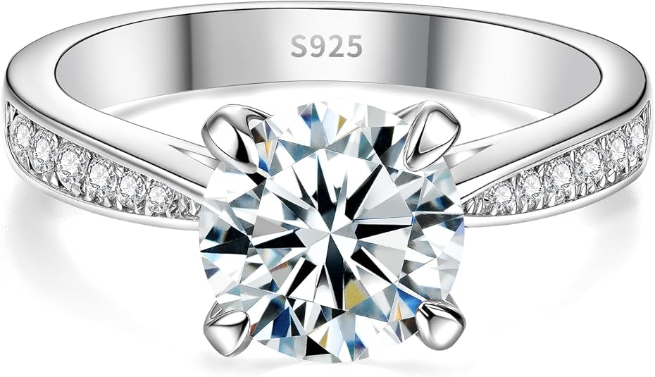 FreeKitee Moissanite Engagement Ring for Women, 2CT D Color VVS1, Rhodium-Plated 925 Sterling Silver with Gift Box, Wedding Ring, Anniversary Promise Gift, Size 4.5-9