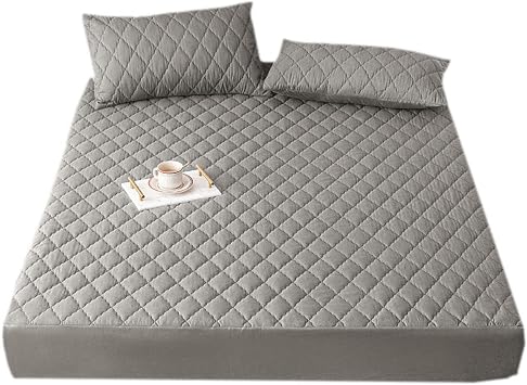 FCLDESHOP Bedding Fitted Sheet Deep Pocket,Solid Color Quilted Waterproof Mattress Cover Deep Pockets,Kids Printed Mattress Topper Fits 12" 30cm Deep Mattresses,Grey,120 * 200cm 3pcs
