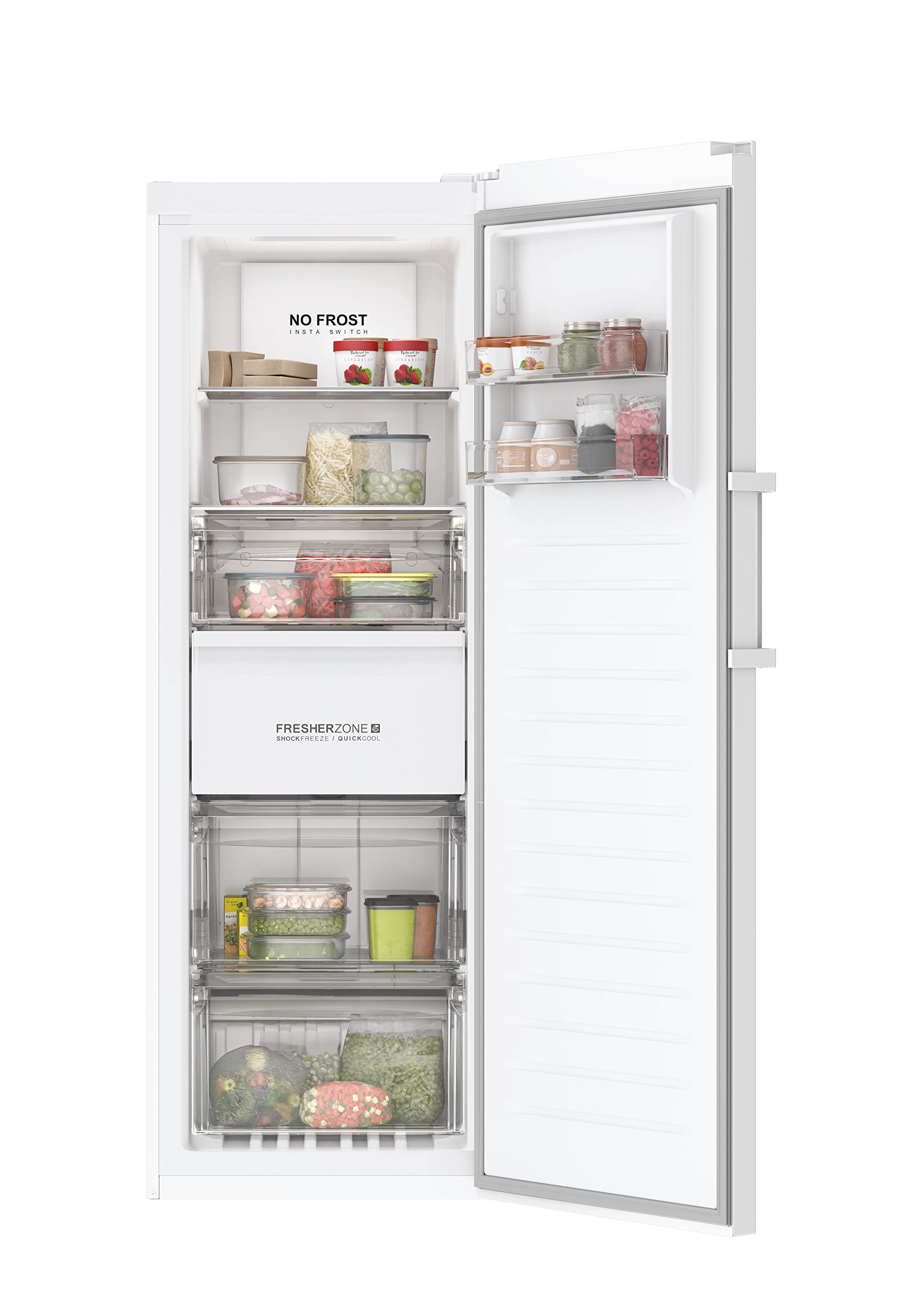 Haier H3F285WEH1 Stand-Gefrierschrank/InstaSwitch/Nutzvolumen 285 L/WIFI Connected hOn-App/Inverter Kompressor/Fresher Zone/Digitales Türdisplay/Weiß