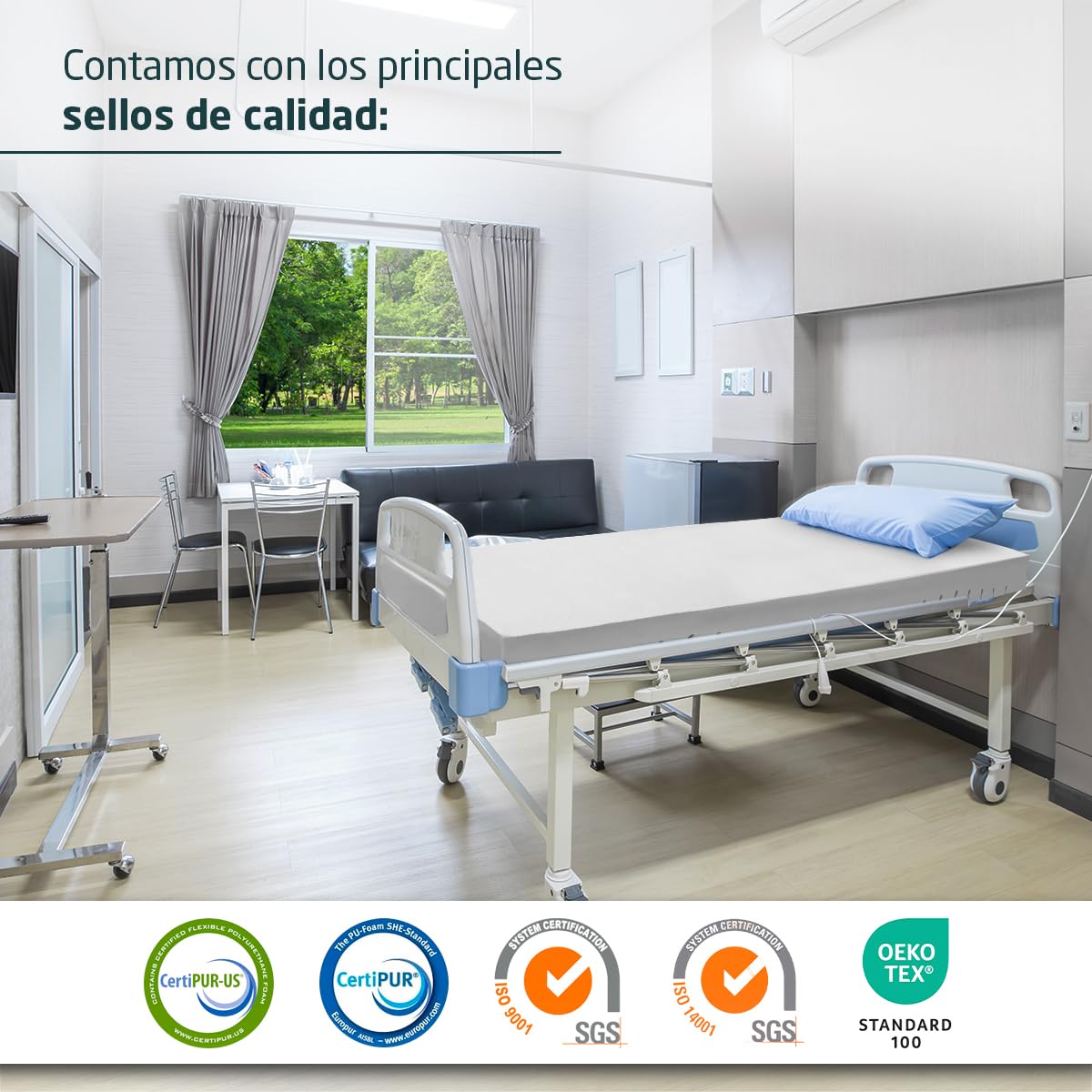 Colchón Geriátrico Hospitalario Articulado - Fabricado en España - Espuma HR Comfort Alta Densidad - Funda Sanitaria Impermeable y Transpirable - 105x190x15cm