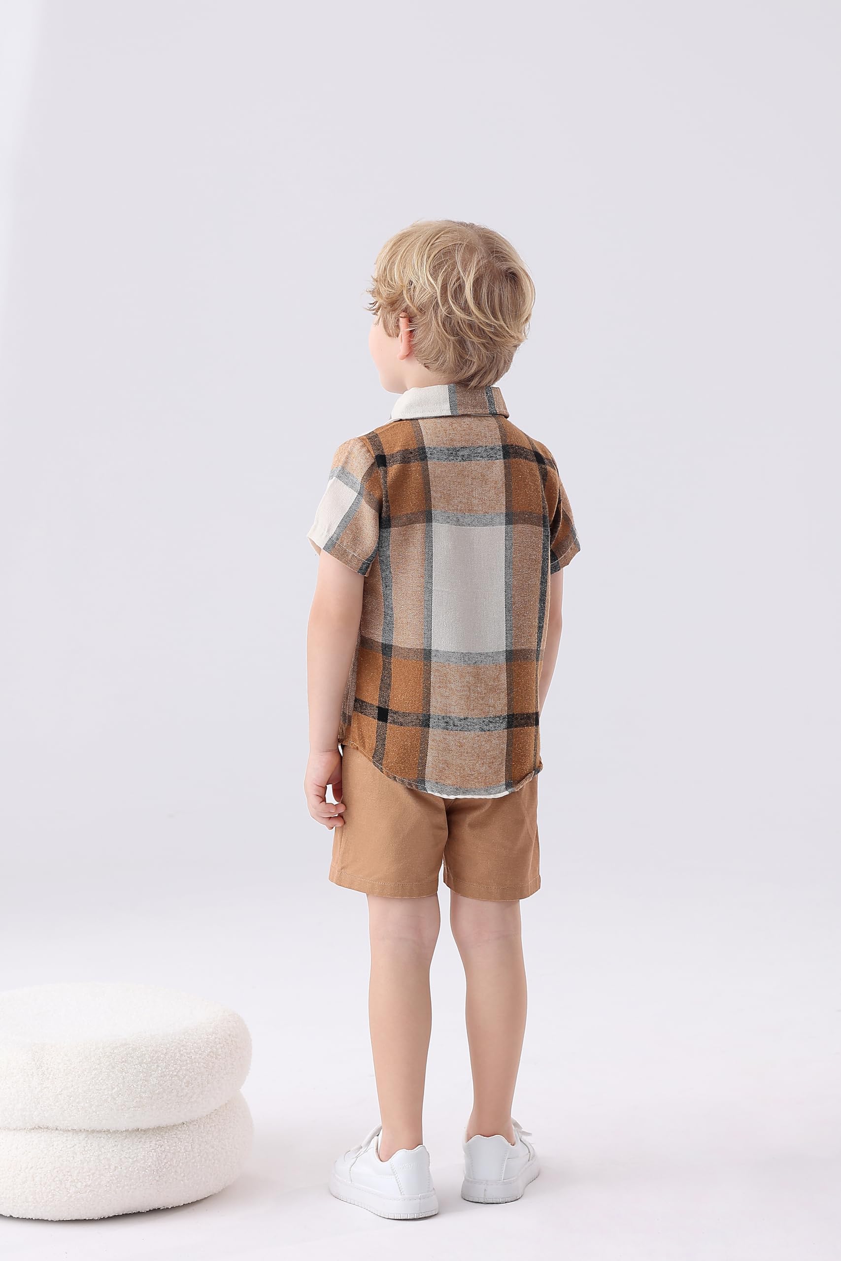 Camisas de manga corta con botones para niños, ropa de verano a cuadros de algodón con bolsillo, 2-8T (paquete de 2)