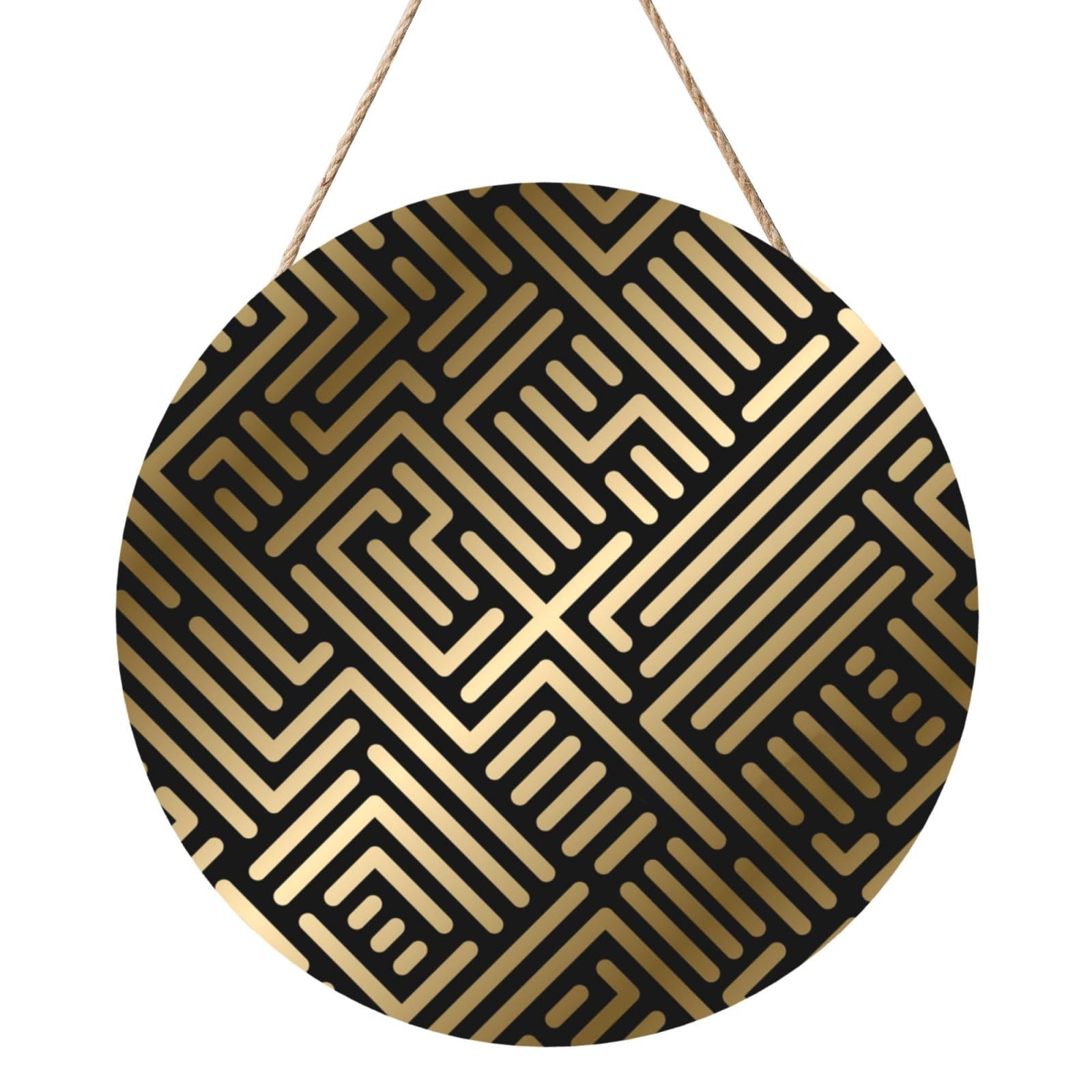 InOmak Seamless Geometric Striped Pattern, Round Wood Panel Painting 12 in, Wall Hanging Painting For Home