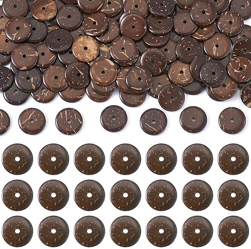 Miniatura 54 de Fashewelry 100 cuentas espaciadoras planas redondas de coco de 0.315 pulgadas (0.354 in), cuentas sueltas para hacer joyas de bricolaje con agujero