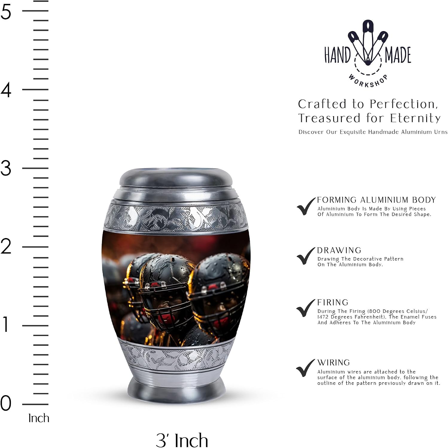 American Football Players in Rain - Funeral Urn Keepsake for Human Ashes - Small Urn - Burial Urns, 3 Inch Little Keepsakes Urns - Human Urns for Ashes - Funeral Urn Ashes - Cremation Urns