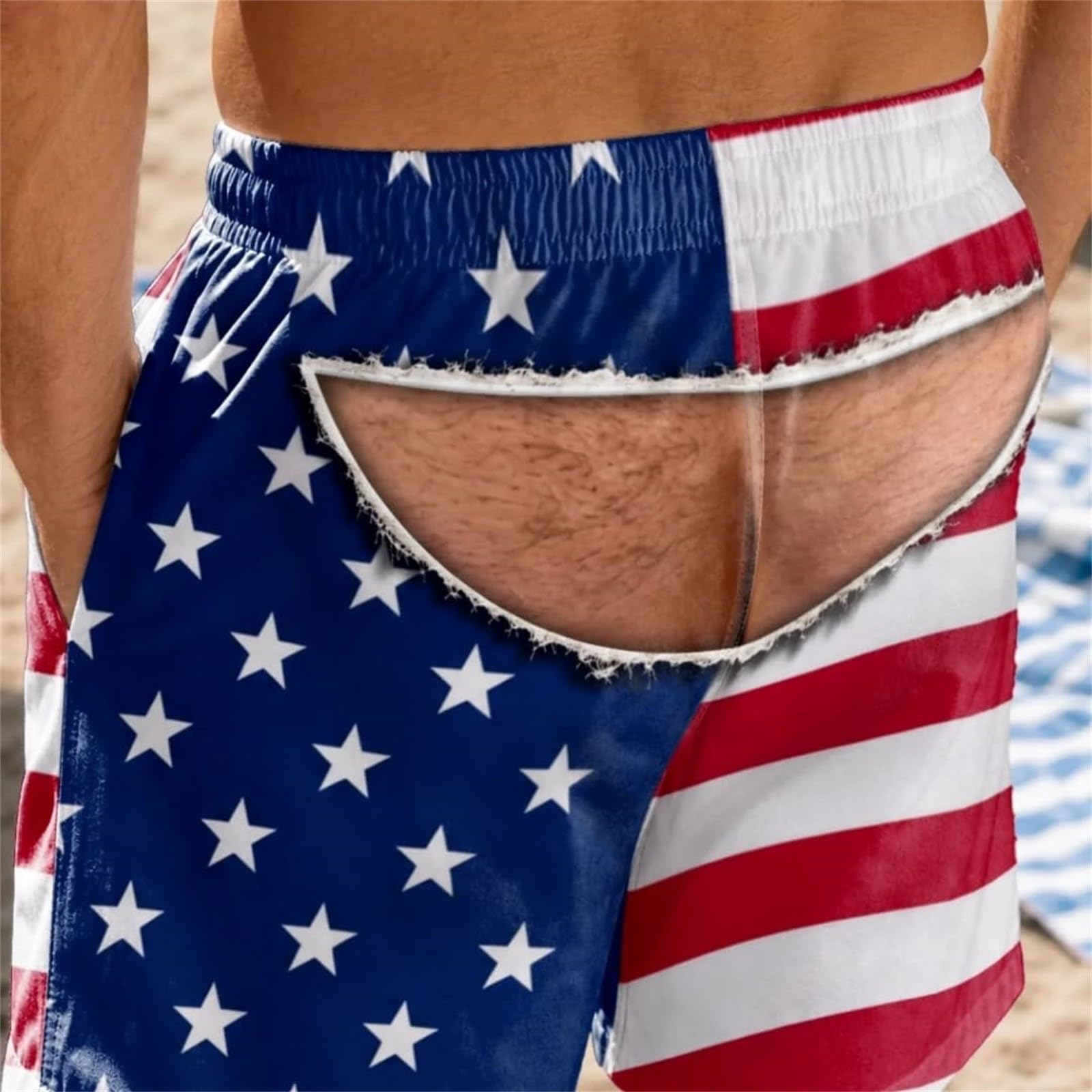 CHUNOTU Swimming Shorts Men 2026 Funny Flag Hairy Big Booty Swim Trunks, A01-watermelon Red, 4XL - Image 3