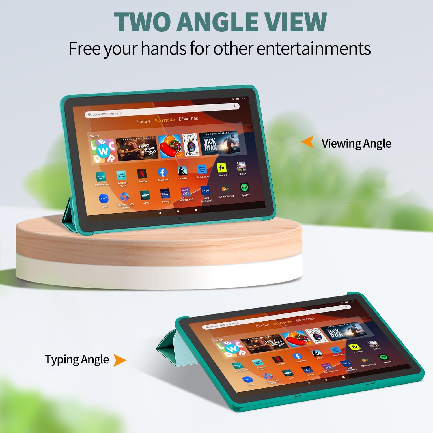 Sanyetral Shockproof Trifold Stand Tablet Case with Auto Wake/Sleep Function, Incompatible with Nokia Remarkable TCL -Emerald image 3