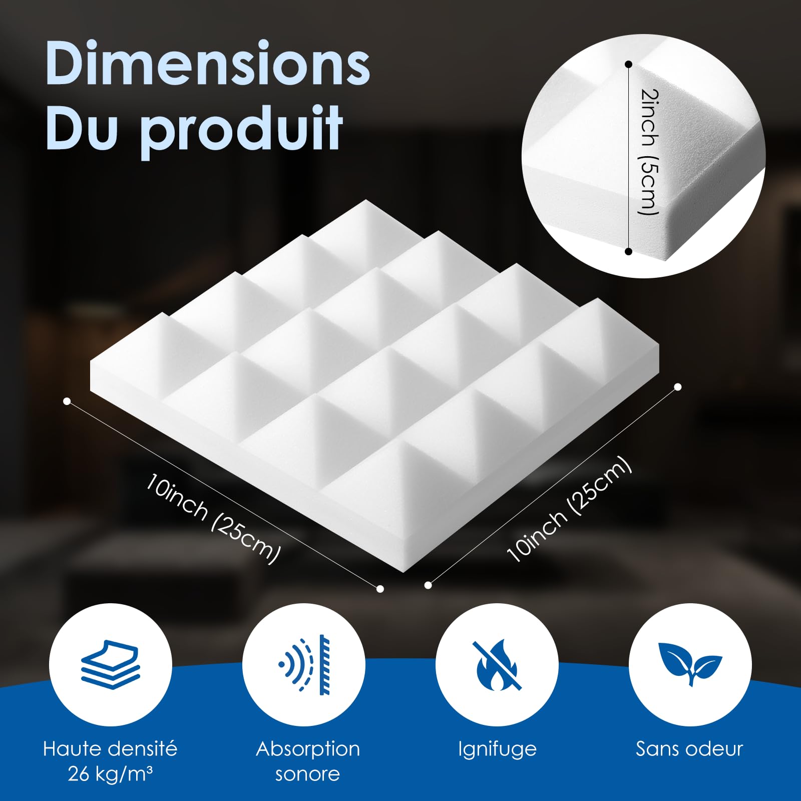 Arrowzoom 24 Panneaux Acoustiques 25x25x5cm Mousse Absorbante Blanc Perle | Mousse acoustique haute densité pour réduction de l’écho en studio, gaming, podcast et bureau à domicile