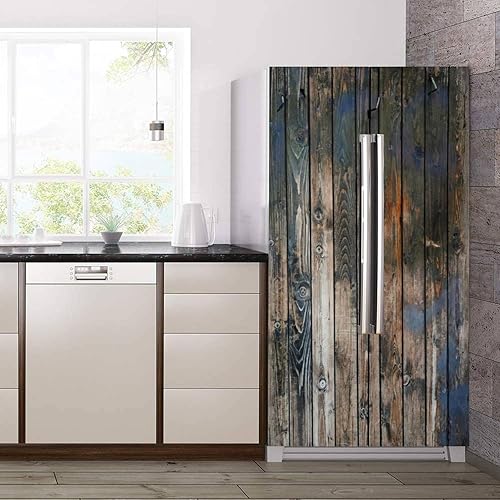 Miniatura 3 de Juego de envoltura de vinilo autoadhesivo para refrigerador, textura de madera, mural de puerta, adhesivo extraíble para nevera, calcomanía para
