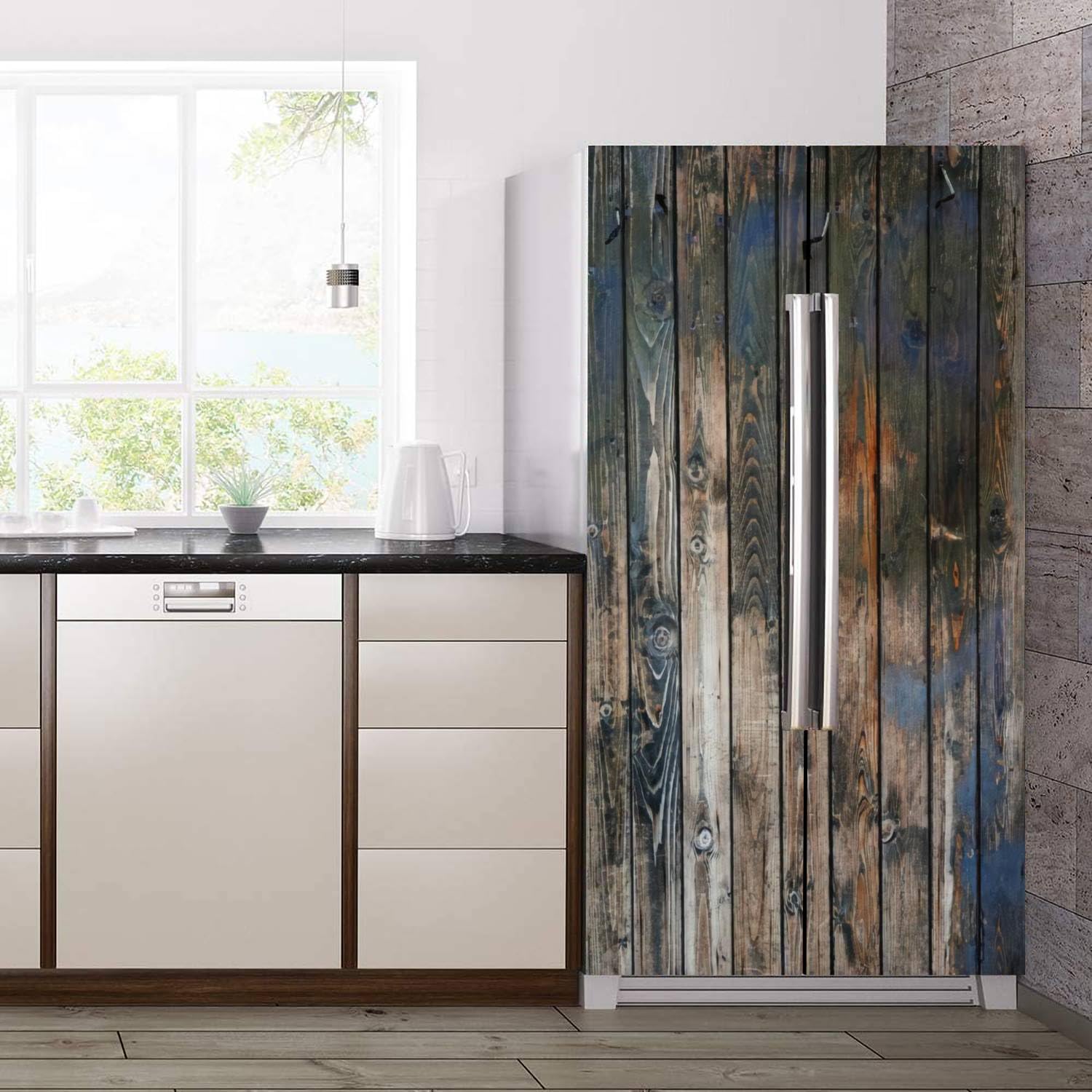 Autocollant Vinyle Motif Carreaux De Mosaïque Bois - Décoration Frigo, Congélo, Lavable