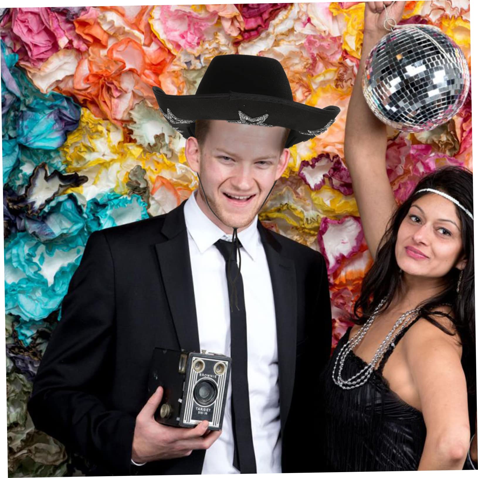 GALPADA Cowboy Hat Rhinestone Sparkle Western Style Pentagram Design for Women for Parties and Events Black