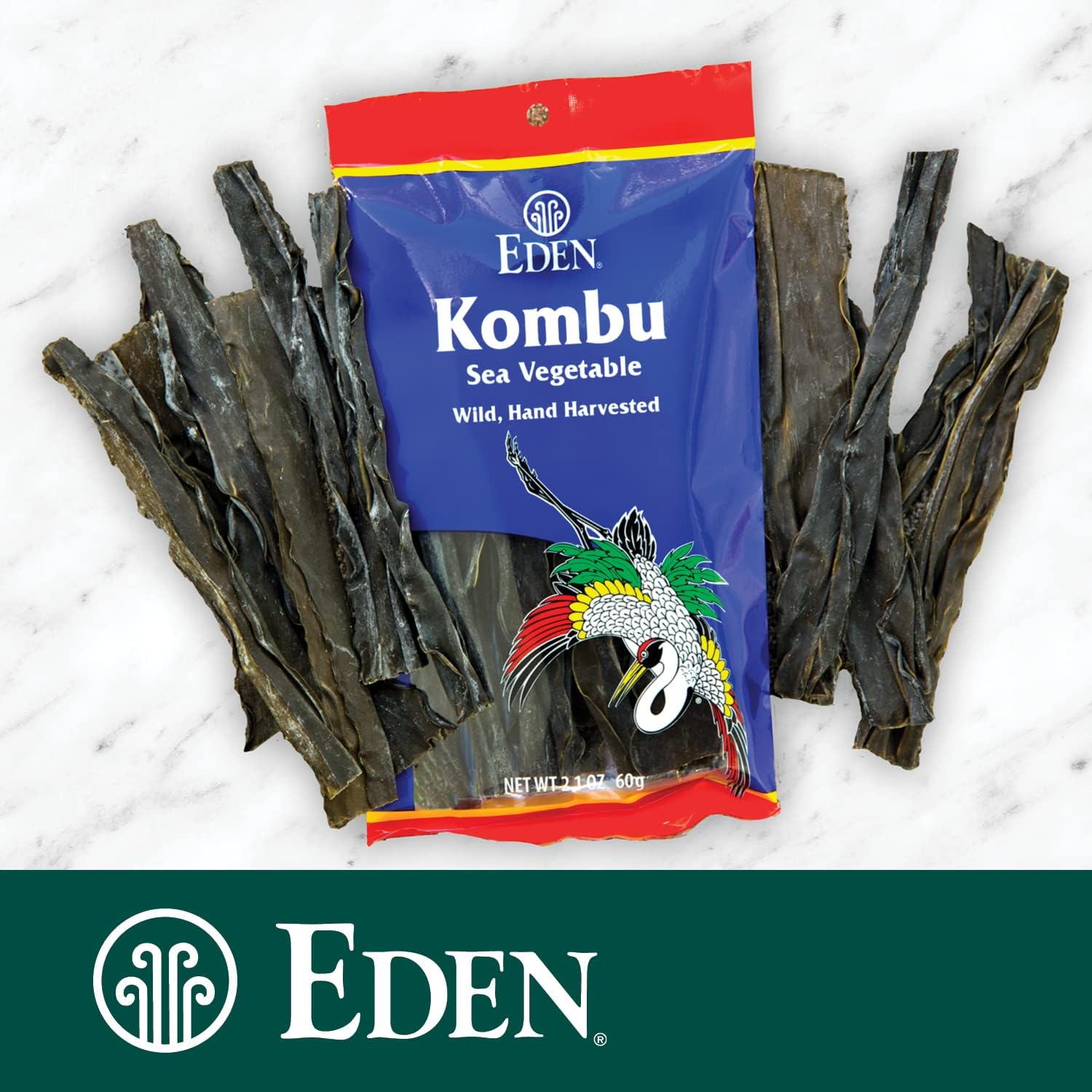 Eden Kombu, Wild Japanese Hand Harvested Sea Vegetable, Hokkaido, Dashi, Seaweed, 2.1 Oz (6-Pack)