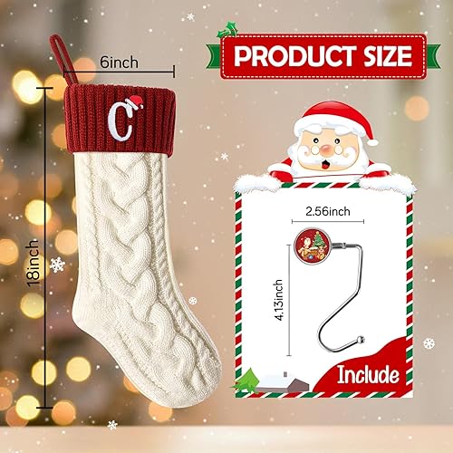 Miniatura 8 de ZGCYSMHT Medias de Navidad personalizadas, iniciales personalizadas, 18 pulgadas, medias de Navidad tejidas con letra para colgar en la chimenea,