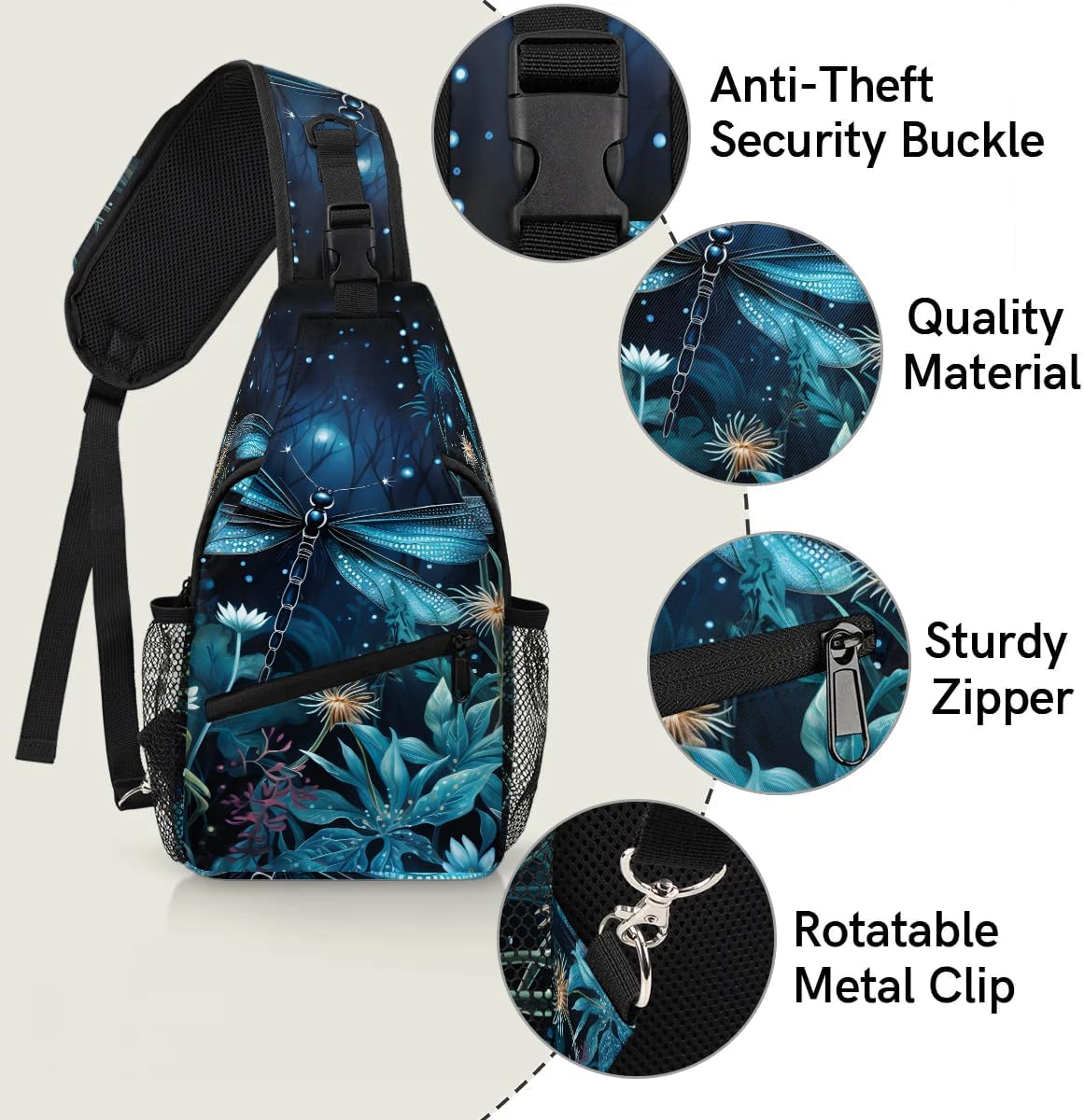 Vintage Dragonfly Retro Sling Bag for Women Men, Waterproof Crossbody Sling Backpack Sports Travel Outdoor Chest Bag - Image 3