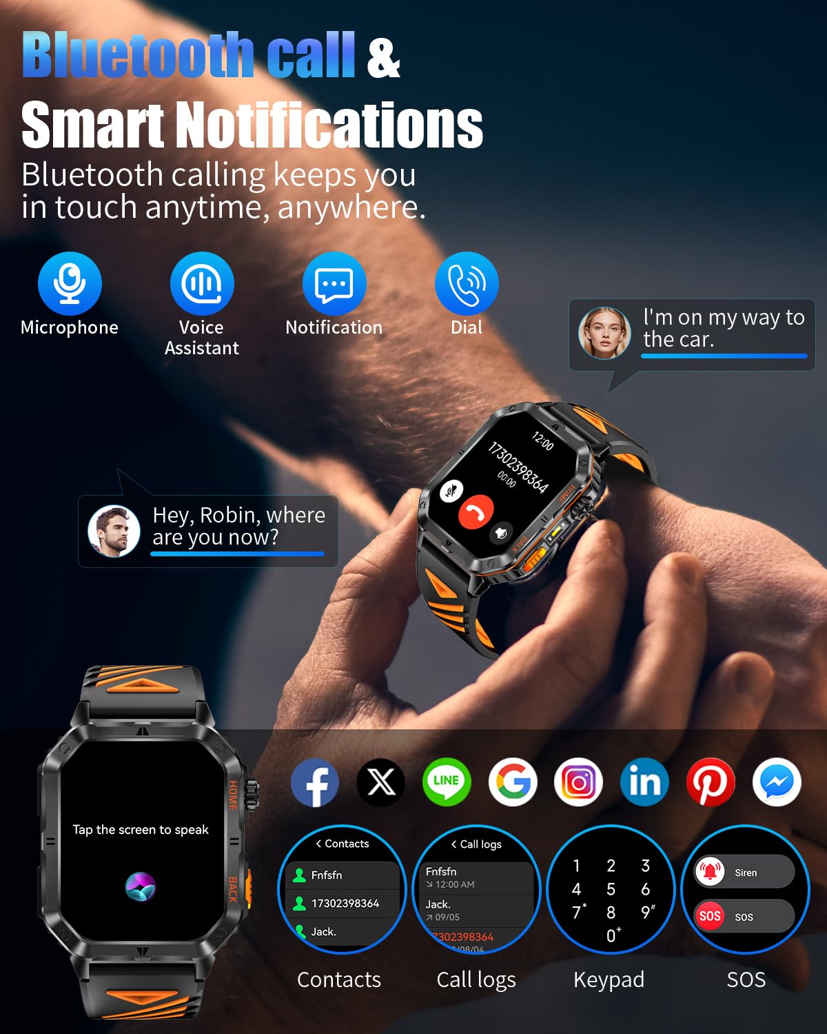 Military Smarty Watch for Men, 2.01" Smartwatch with 1200mAh Battery, Flashlight, Answer/Make Calls, Heart Rate/Sleep Monitor 100+ Sport Modes Fitness Tracker for Android/iPhone