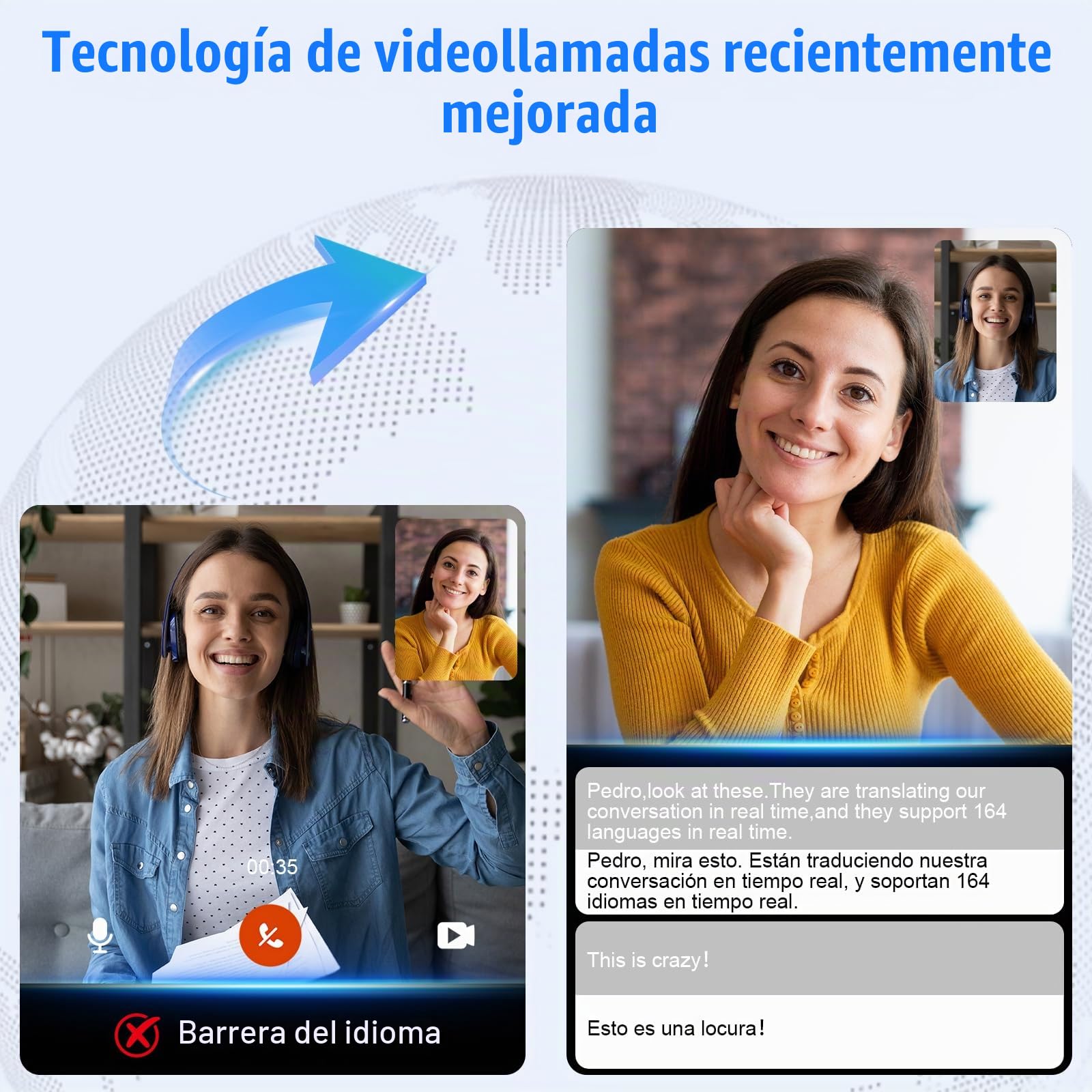 AI Auriculares Traductor en Tiempo Real, 8 Modos Traducción con 164 Idiomas, Bluetooth 6.0 & Pantalla LED, 4 en 1 Open Ear AI Auriculares Traductores para Viajes Negocios, Aprendizaje