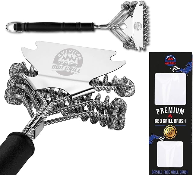 American BBQ Grill Cleaning Brush - Premium Barbecue Cleaner and Scraper Accessories - Best and Safe Grate Kit - Suitable For All Grilling Tools Including Gas, Charcoal - 10 Year Warranty