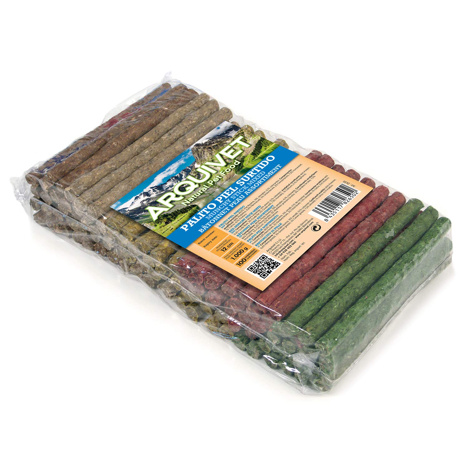 Arquivet, Palito Piel Surtido, Snacks de Piel para Perros, 12 cm (Bolsa 100 uds,)