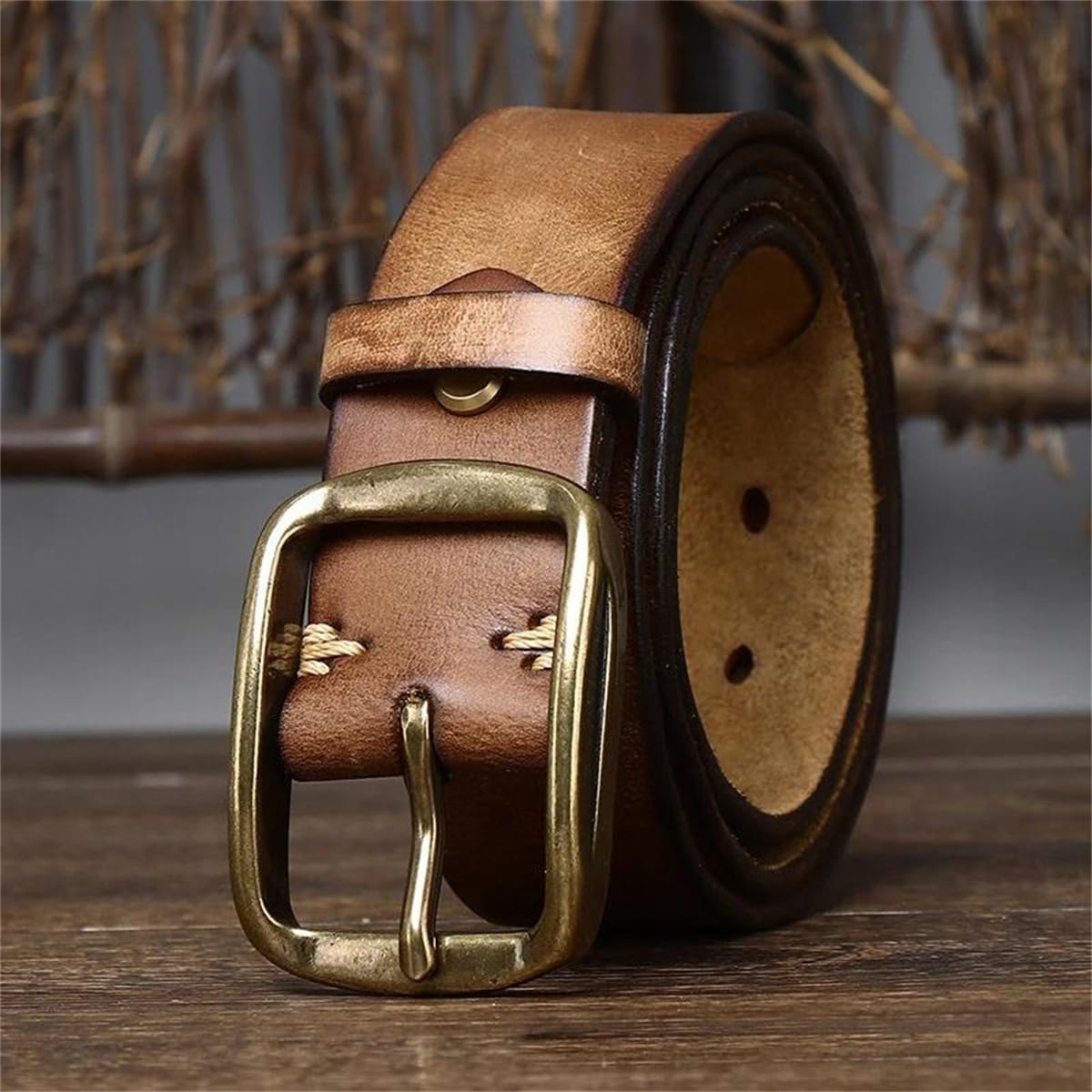 3,8 Cm Dicker Rindsledergürtel Aus Echtem Leder Mit Kupferschnalle, Lässiger Jeansgürtel Für Herren, Luxuriöser Retro-Gurt