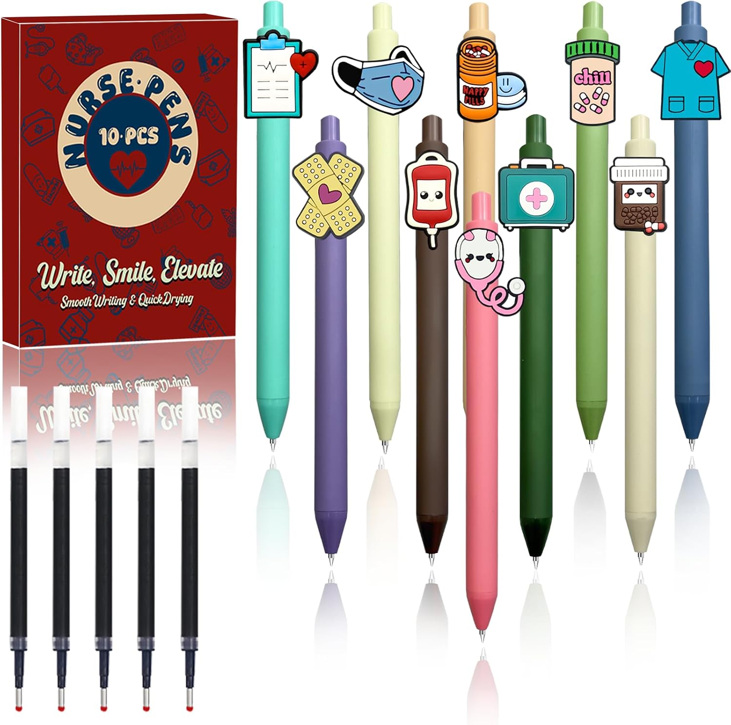 JIZHIYUAN Nurse Pens - 10 Pcs Vintage Design Nursing Pen Set Black Ink CNA Accessories for Work, Medical Assistant - Comfortable, Durable, Affordable Nurse Gifts & Nursing School Essentials