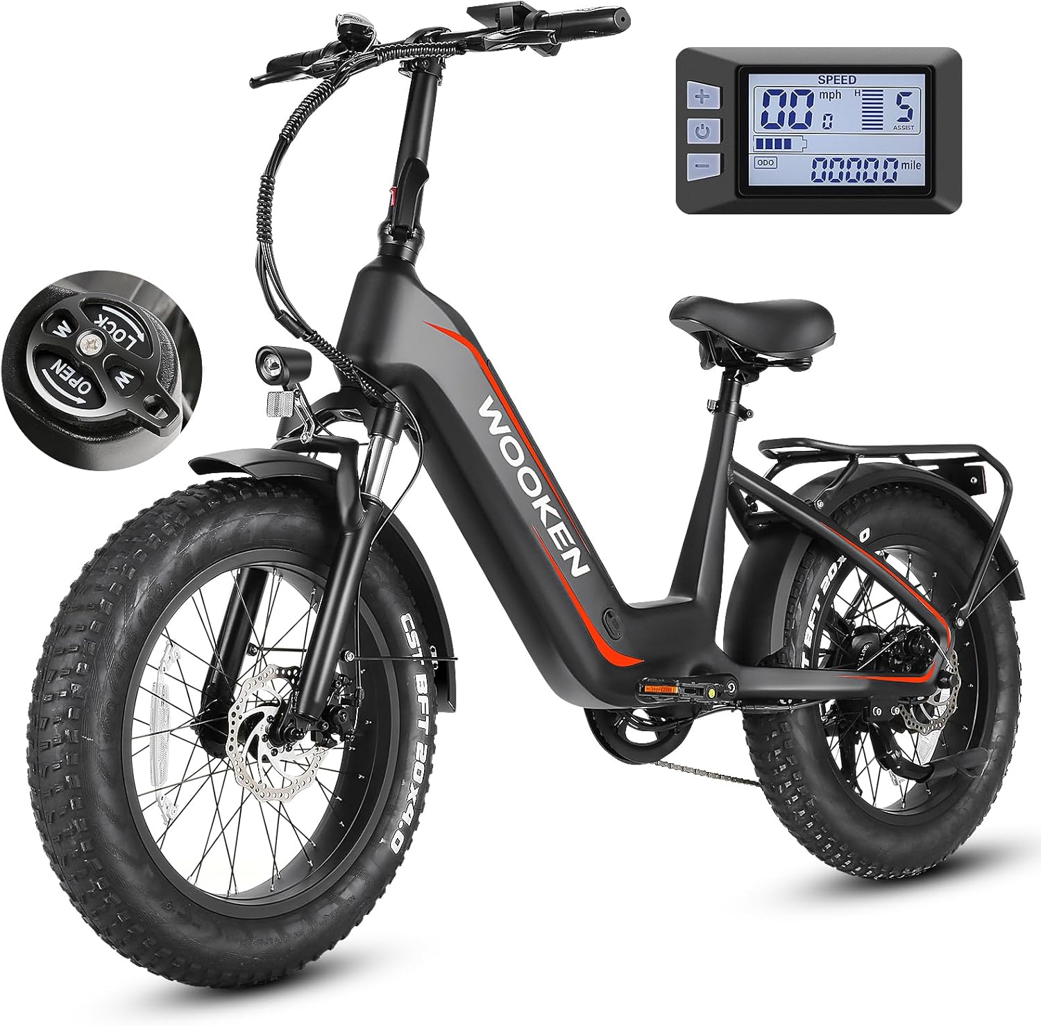 Wooken Electric Bike for Adults, Peak 1000W Motor Ebike,20"x4.0" Fat Tire Electric Bike,48V 624WH Removable Lithium-ion Battery,Up to 60 Miles,Step-Thru Electric Mountain Bike,SGS Certified to UL 2849
