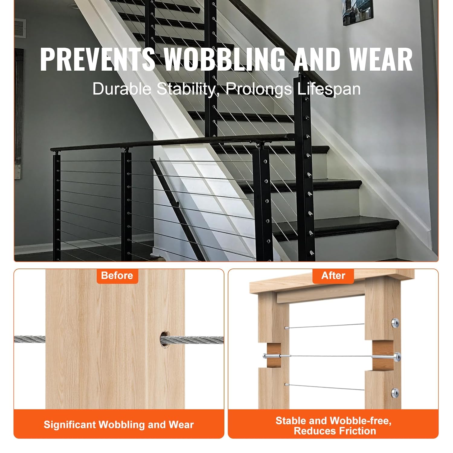 VEVOR Cable Railing Kit, 20 Pack 1/8" Silver Invisible Cable Railing, T316 Stainless Steel Deck Cable Railing Hardware Kit for Wood/Metal Post