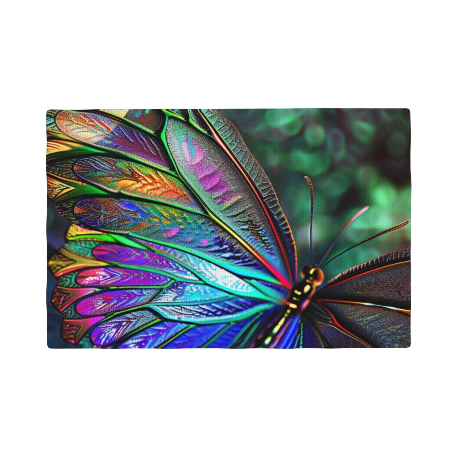 Rainbow Butterfly Print Placemats Set, Heat Resistant Washable Placemat 12x18in Table Mats for Party Kitchen Dining Table Decoration Indoor Outdoor, Six Piece