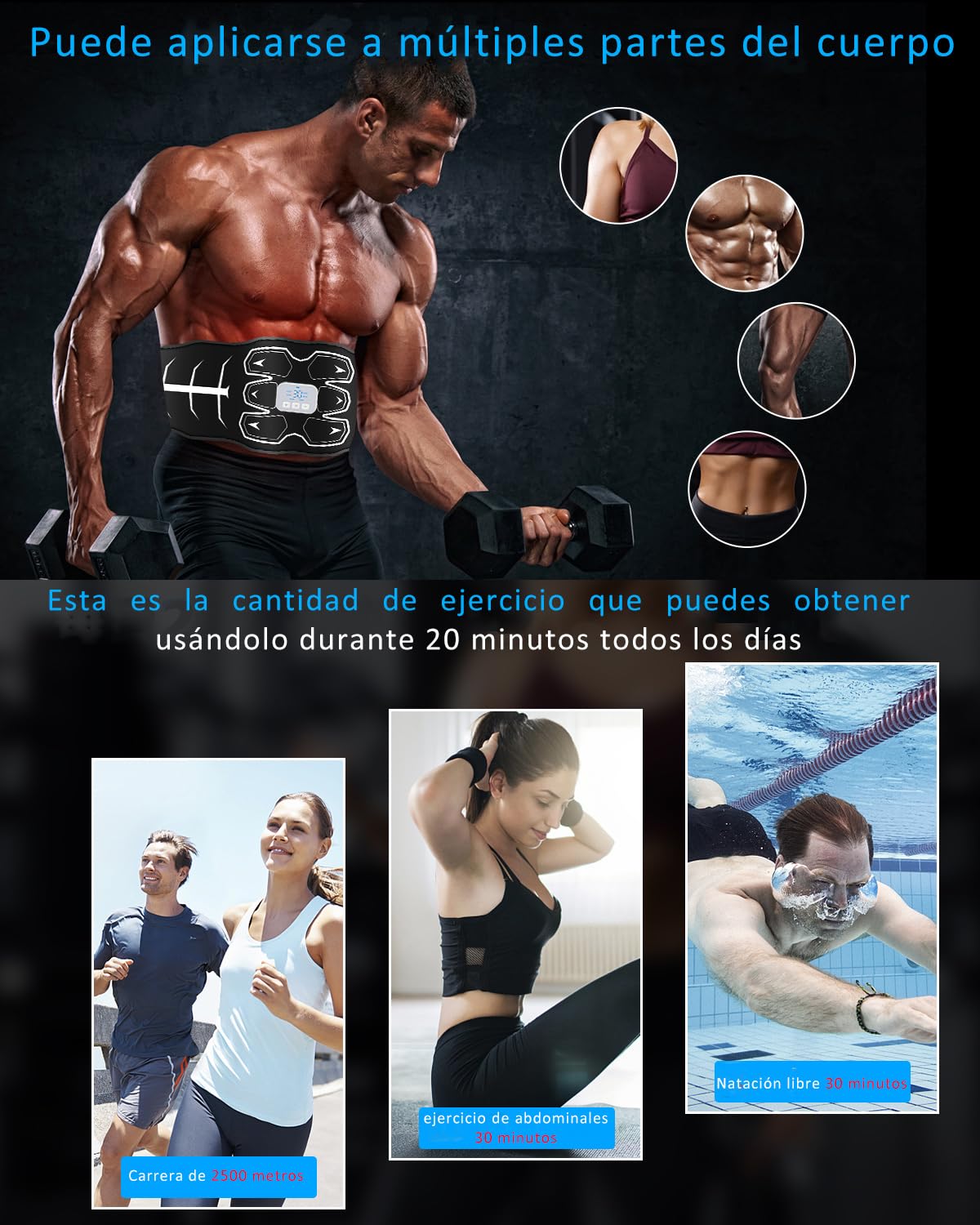Electroestimulador Abdominal – Cinturón de entrenamiento abdominal lavable , 6 modos, 15 niveles , dispositivo de fitness portátil recargable , Adecuado para el hogar, la oficina, hombres y mujeres