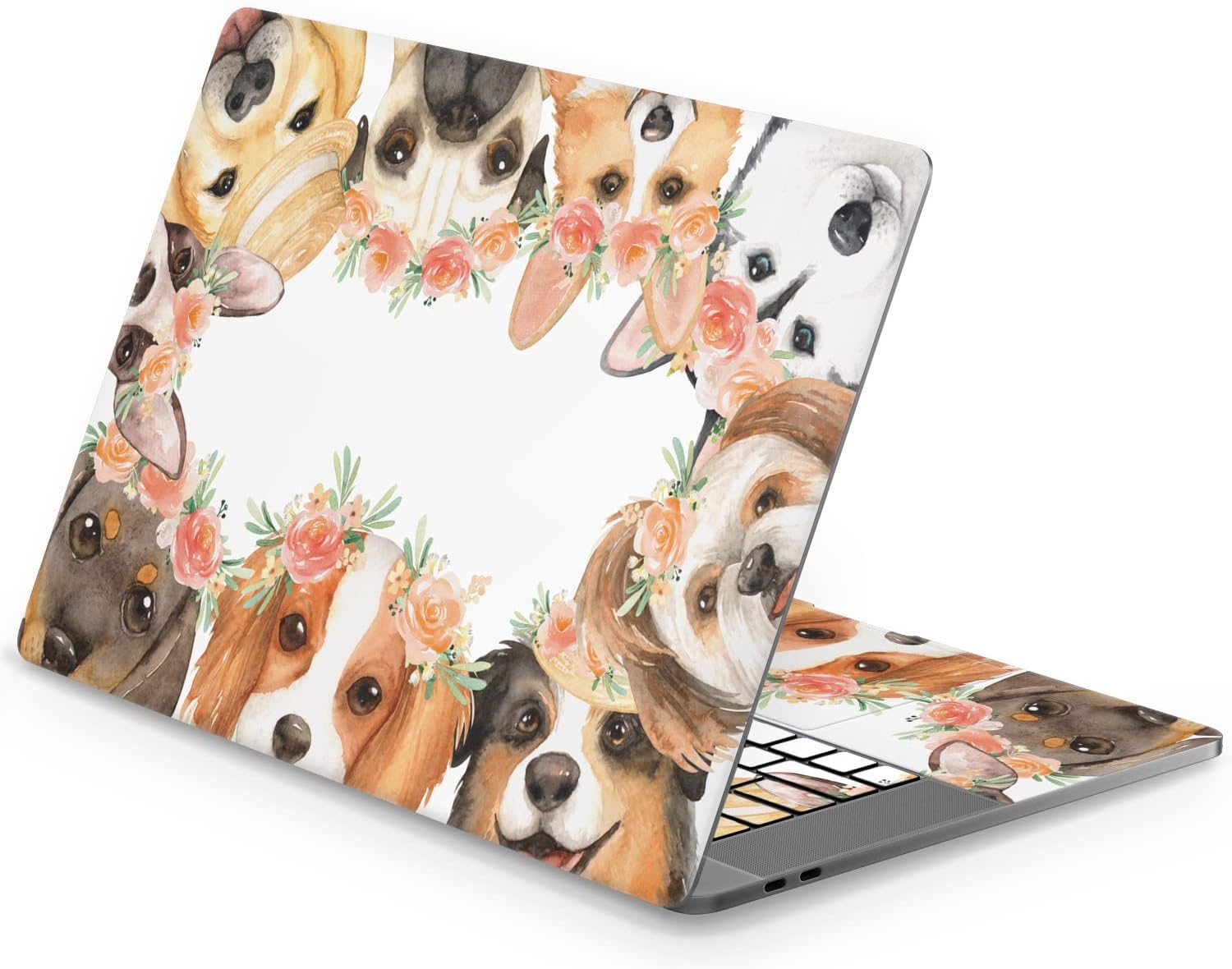 Mertak Vinyl Skin Compatible with MacBook Air 13 M2 M1 2023 2022 Pro 16 inch 15 14 2021 2020 2019 Crown Decal Top Cute Animal Keyboard Floral Breeds Husky Print Pug Trackpad Laptop Dogs Flower