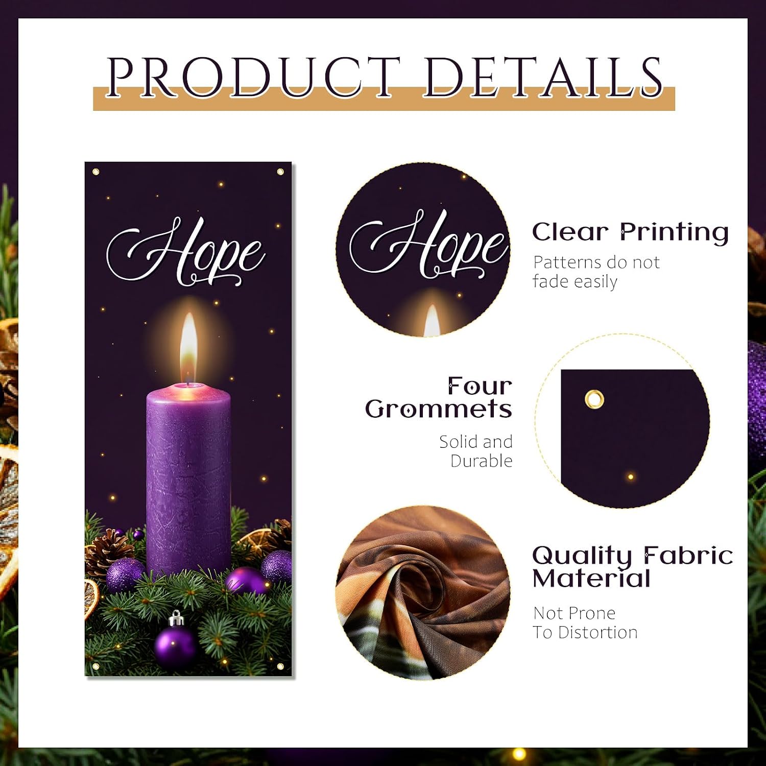 FuWeave 4 Pcs Advent Banners for Church, Religious Church Advent Banners with Scripture, Christian Praise Worship Bible Signs for Christmas Event, Communal Prayers, School Decor