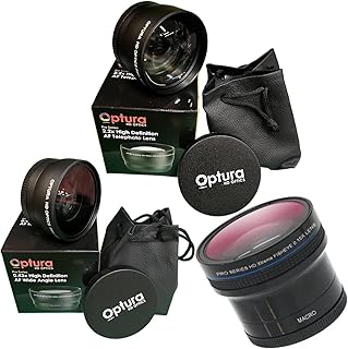 58MM OPTURA HD OPTICS Lenses Bundle, 1 Wide Angle Lens + 1 TELEPHOTO Lens+ 0.16X FISHEYE Lens for Canon EF-S 55-250mm f/4-5.6 is STM