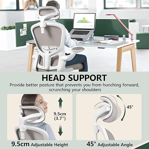 Miniatura 7 de FelixKing Silla de oficina ergonómica, silla de escritorio con reposacabezas con soporte lumbar ajustable, silla giratoria para oficina en casa con