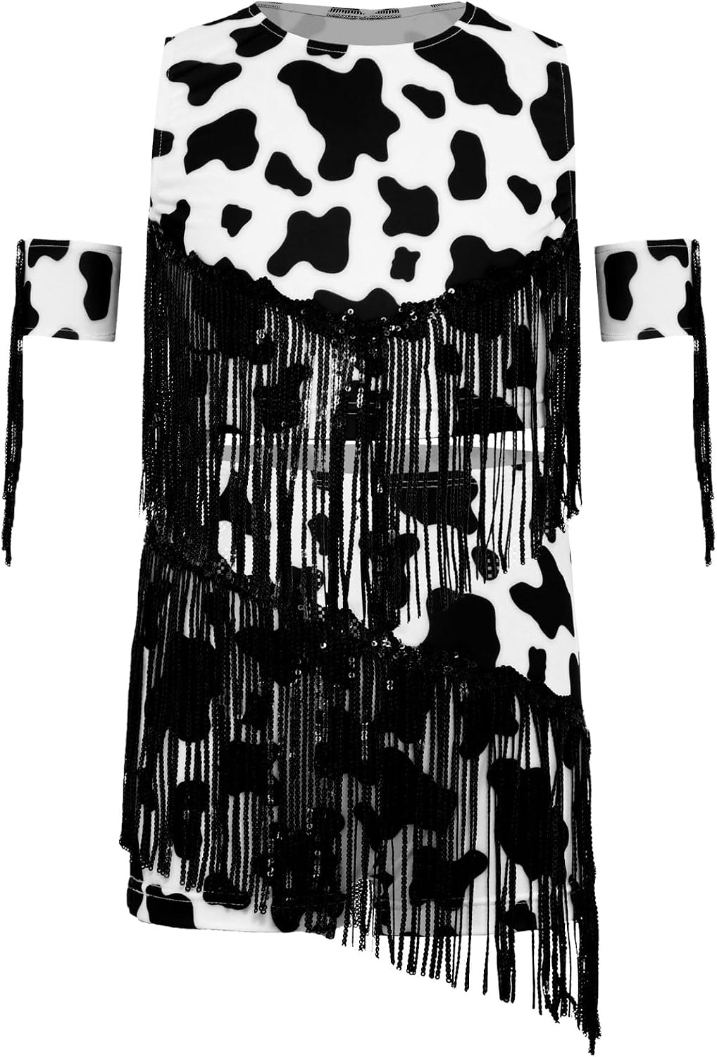 Kids Girls Sleeveless Fringe Tassel Tops Vest with Shorts Arm Sleeves Western Cowboy Cowgirl Outfits Black 12 Years