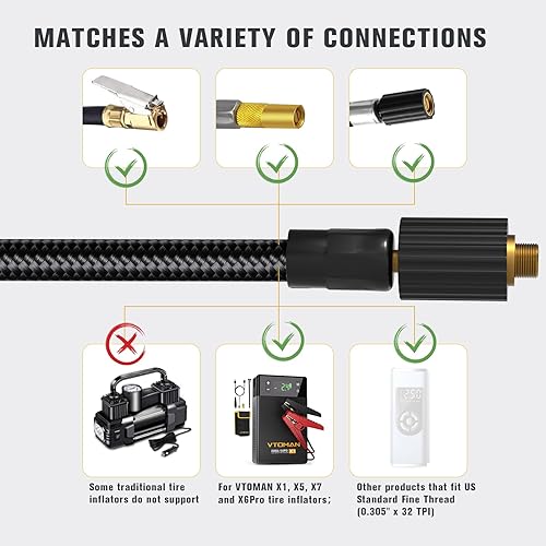 Miniatura 4 de VTOMAN Adaptador de manguera de inflador de aire para compresores de aire X1, X5, X6Pro, X7, tubo de portabrocas de neumático de bloqueo de 19.68