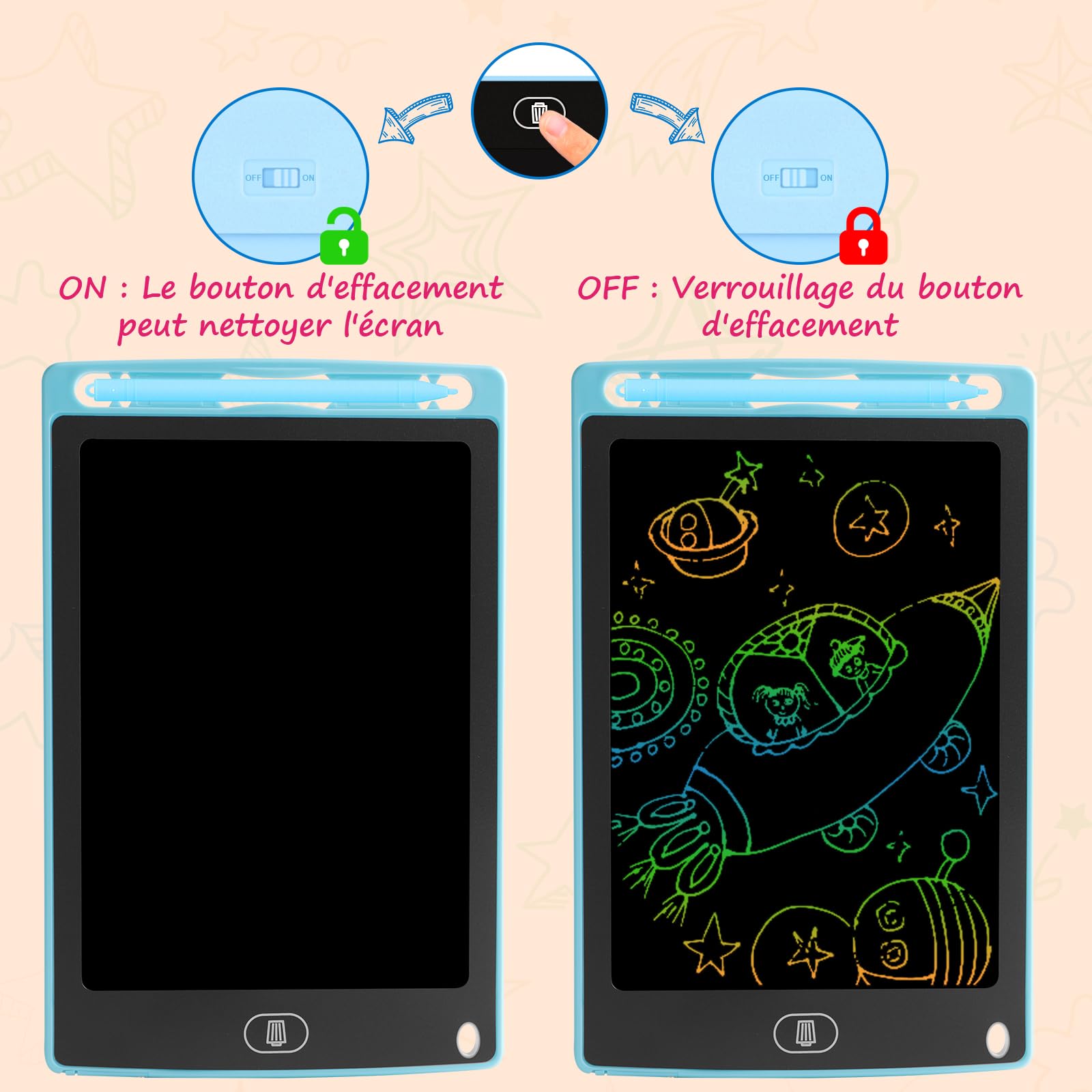 2 Pack 8,5 Pouces Tablette Dessin Enfant, Electight Tablette d'écriture LCD colorée avec Fonction de Verrouillage D'effacement, Anniversaire, Educatif Cadeau pour 2, 3, 4, 5, 6 7 Ans (Rose, Bleu)