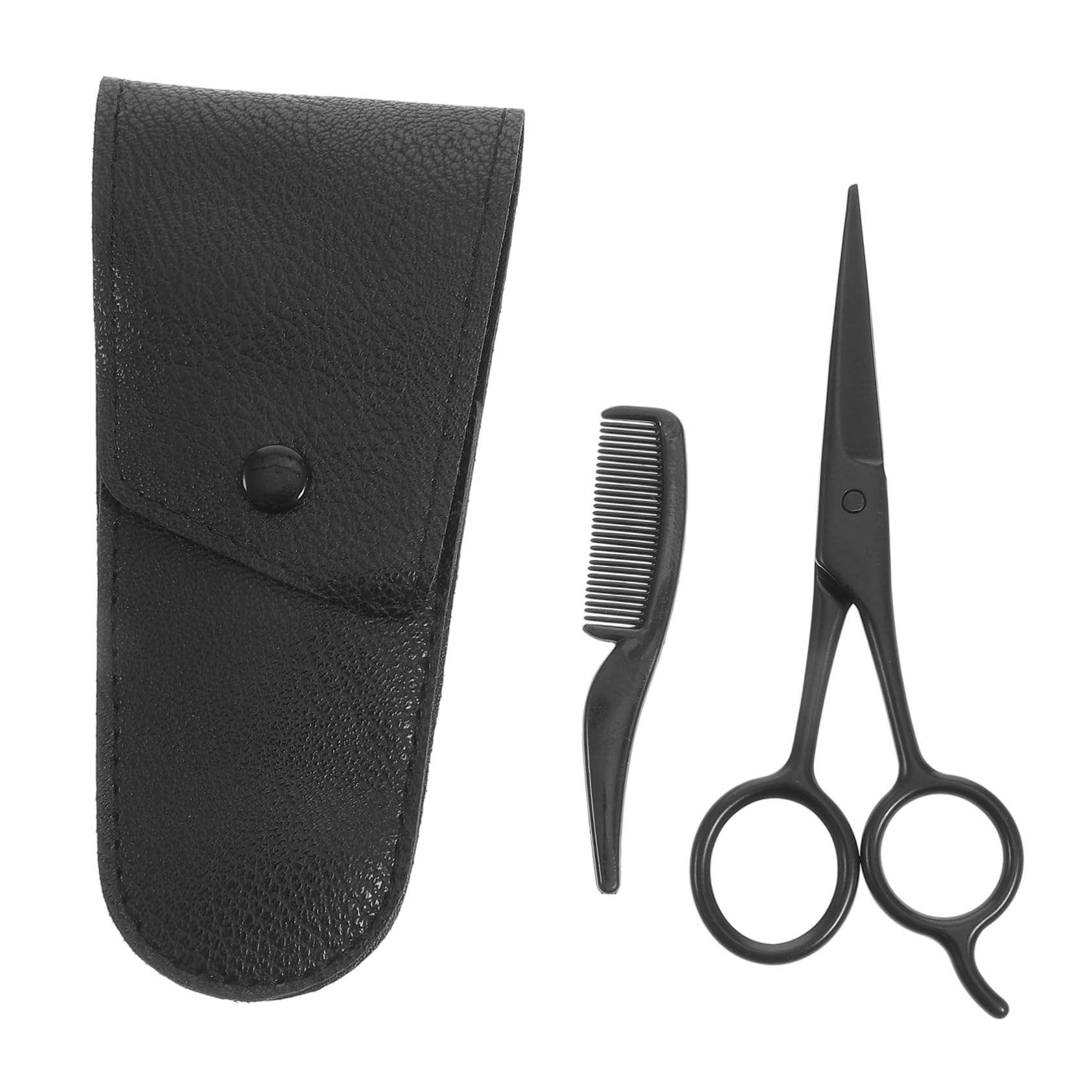PLAFOPE 3pcs Mustache and Beard Trimming Scissors Set with PU Leather Storage Bag Stainless Steel Eyebrow and Nose Hair Cutting Tools for Home and Barbershop Grooming