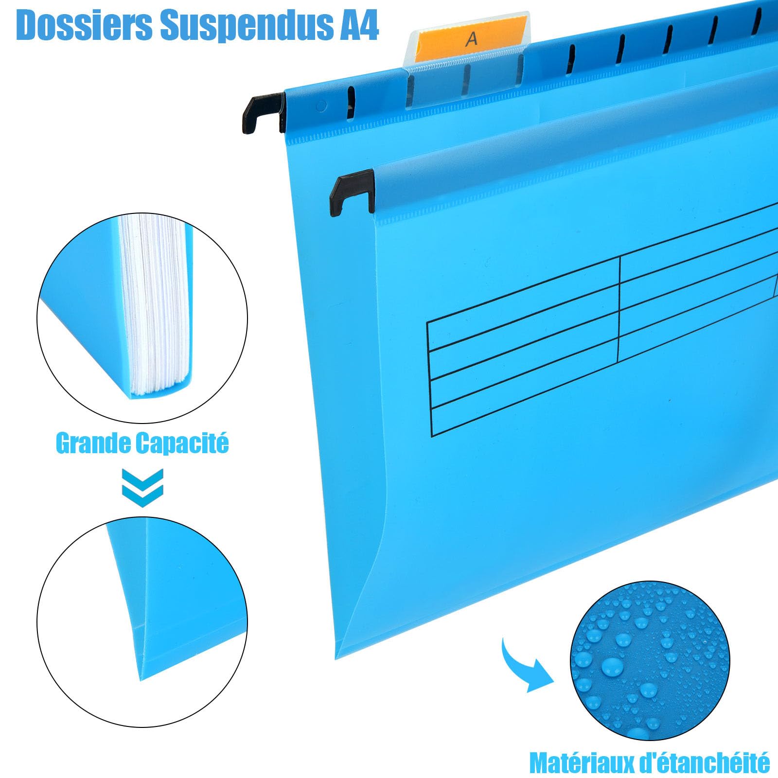 Lot de 25 Dossiers Suspendus A4, Dossier Suspendu Polypropylène avec Onglets et Cartes, Dossier Suspendus pour Bureau, École, 5 Couleurs
