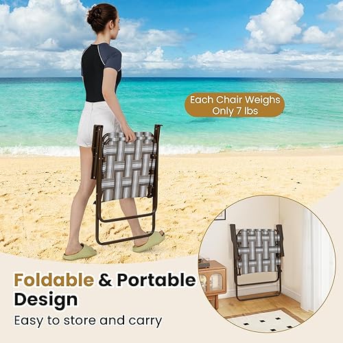 Miniatura 6 de GYMAX Silla de césped plegable, juego de sillas de playa de malla con respaldo alto, silla de comedor de campamento portátil ligera para exteriores,