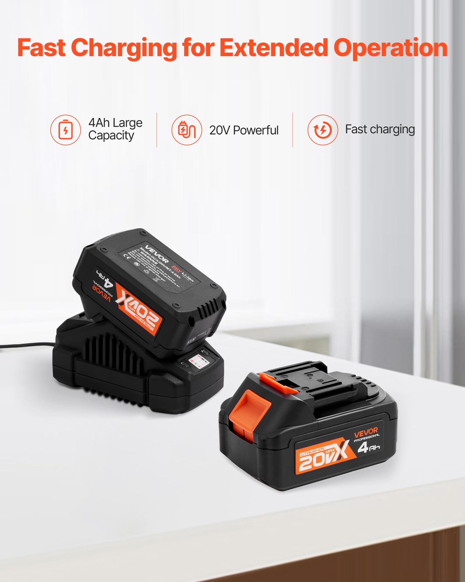 VEVOR Trapano a Percussione Senza Spazzole 20 V Kit Trapano Avviatatore a Percussione da 28 mm con Batteria, Caricabatteria e Custodia per Trasporto, 4 Funzioni, 1200 Giri/min 5300 BPM