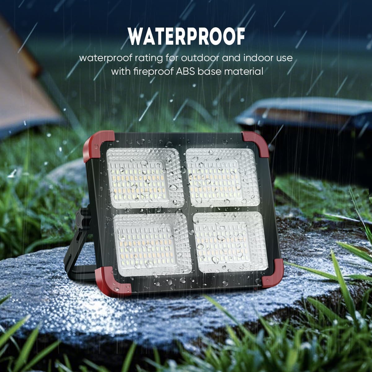 100W LED Solar Work Light, 288 LED 10000LM Portable Flood Light with Stand - 5 Modes Waterproof Rechargeable Outdoor Lamp for Job Site, Camping, Emergency, Car Repair, Hurricane
