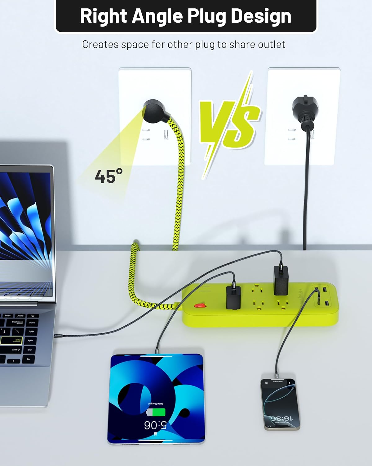 USB Surge Bar 4 Power Strip - 4 Outlets 4 USB Ports(1 USB C), Multi Plug Outlet Extender with 6Ft Braided Extension Cord, 1800 J, Wall Mount, Flat Plug, Desk Charging Station for Office Home